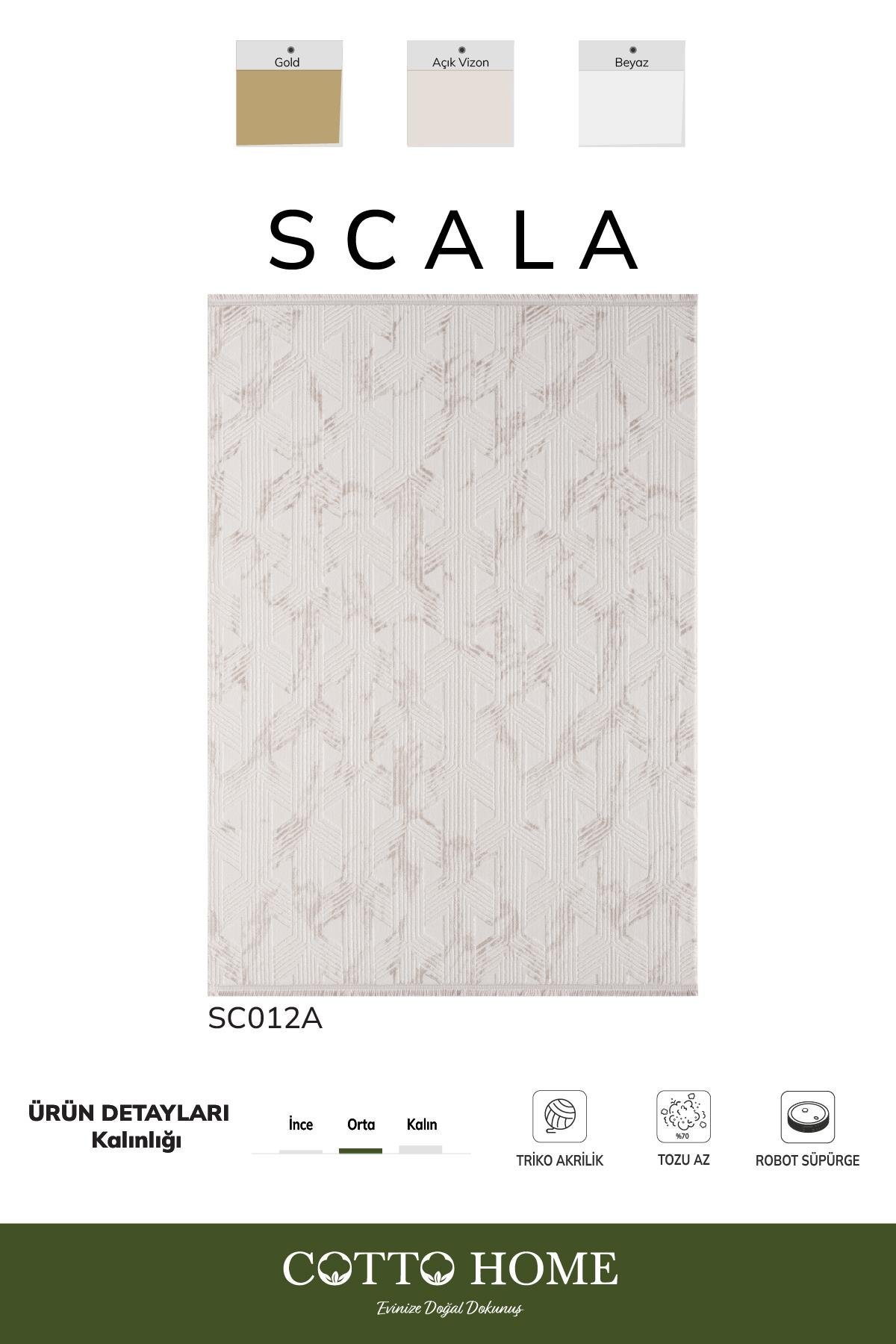 Scala SC012A Beyaz Halı Modern Desenli Tozu Az Akrilik Pamuk Taban