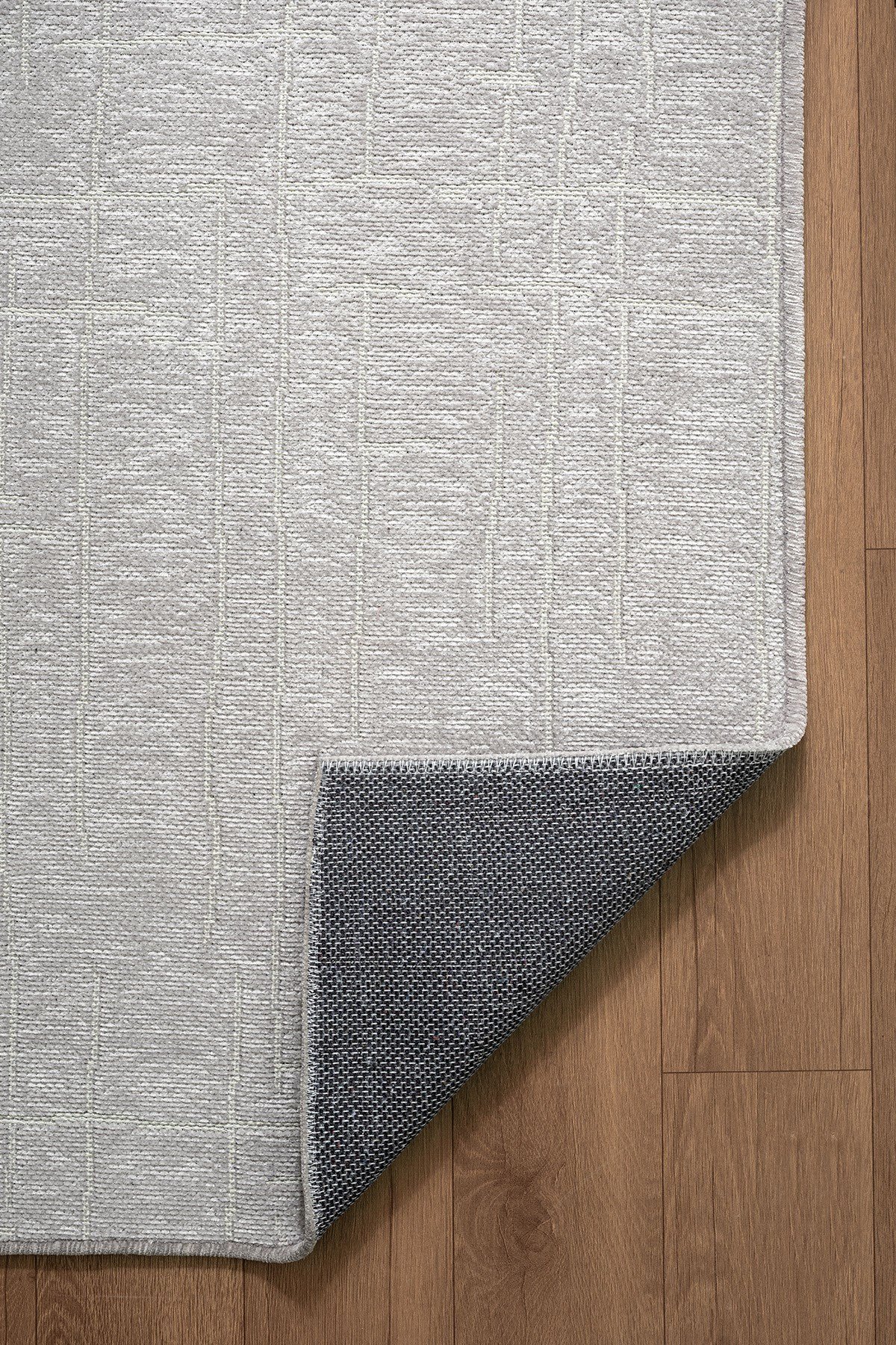 Seria SRA01G Gri Dekoratif Şönil Kilim Çizgili Desen Yıkanabilir Yumuşak Kaymaz Taban Halı Yolluk