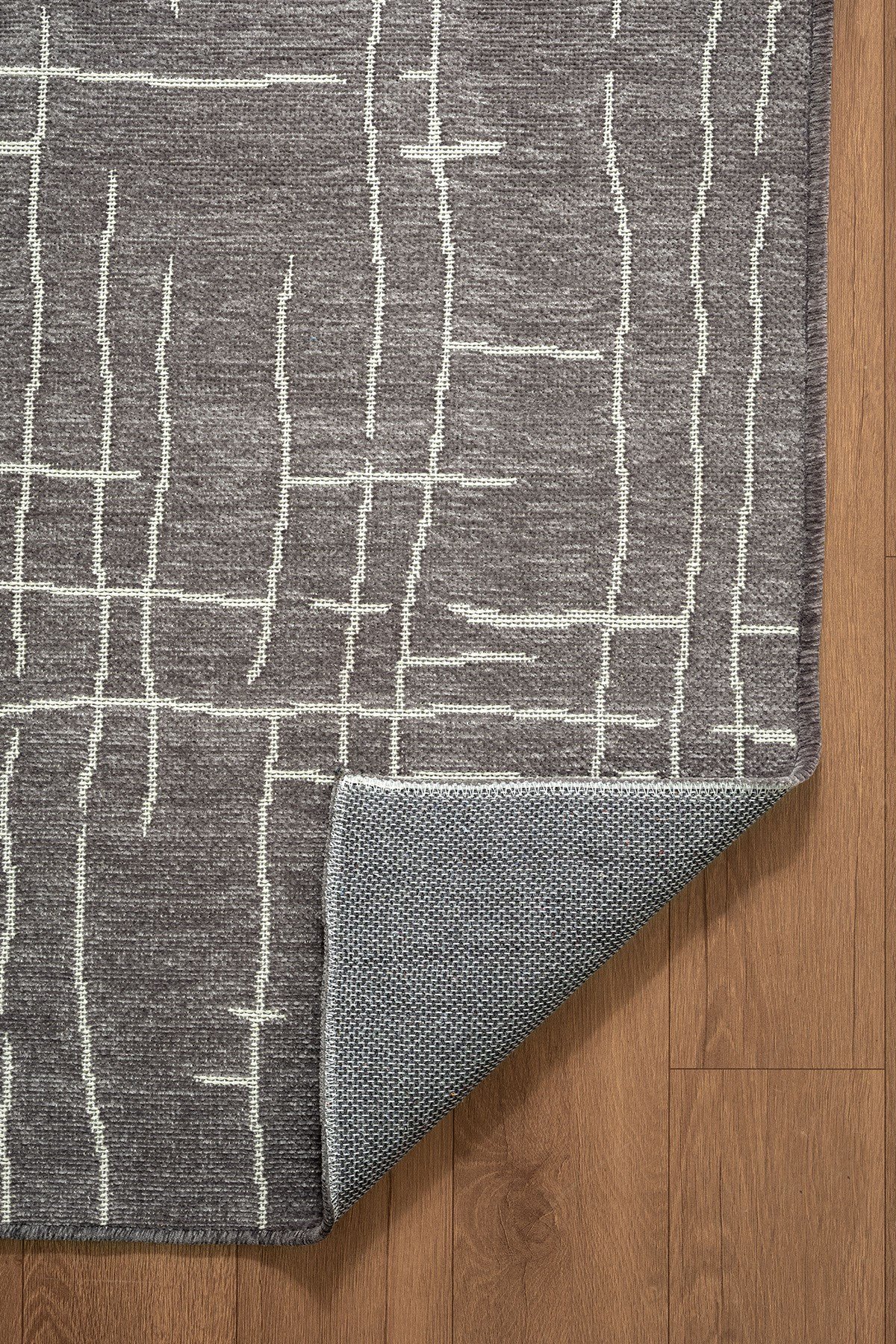 Seria SRA01Z Antrasit Dekoratif Şönil Kilim Çizgili Desen Yıkanabilir Yumuşak Kaymaz Taban Halı