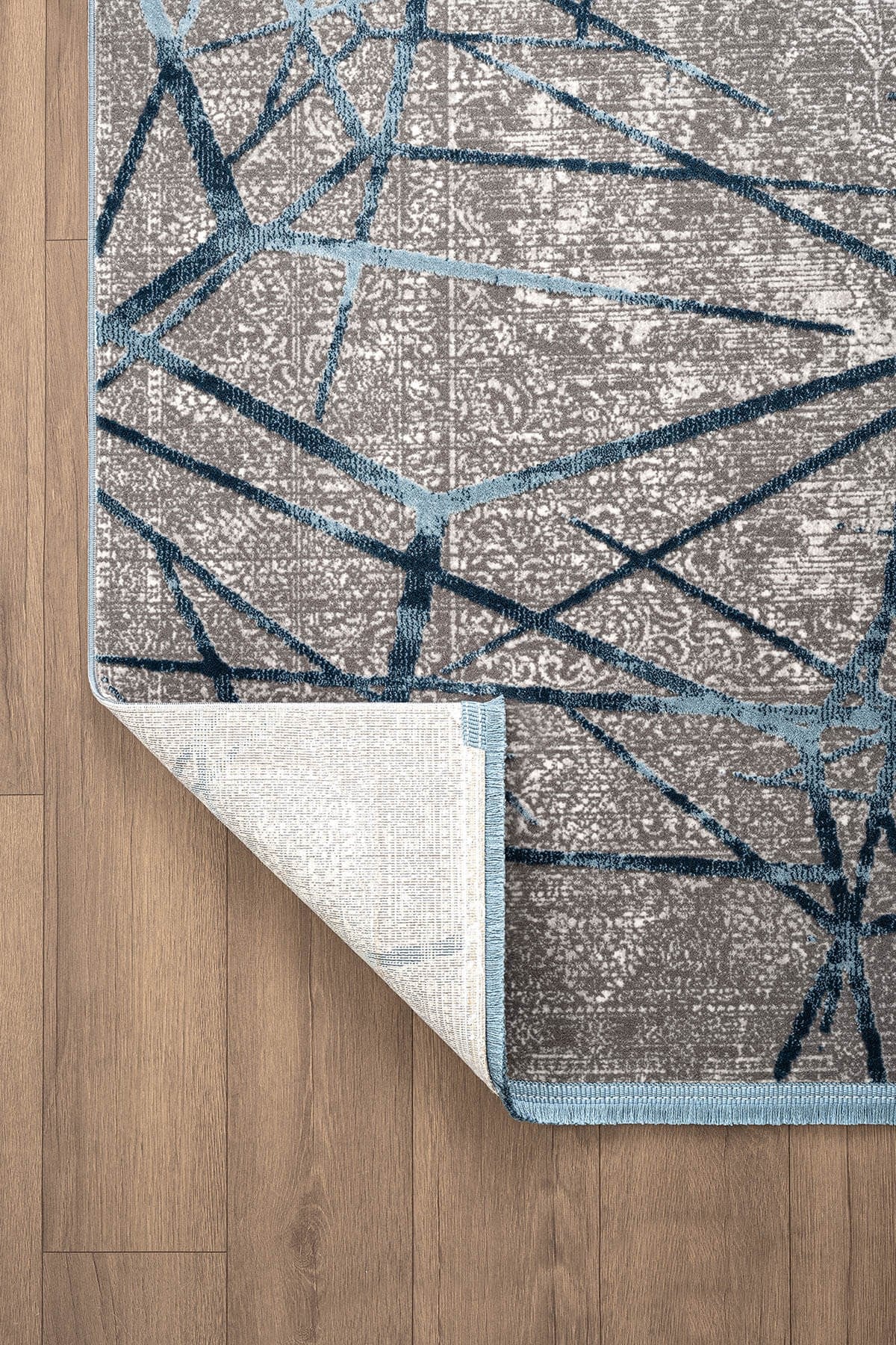 Step SE001M Gri Halı Modern Dekoratif Mavı Çizgili Pamuk Taban