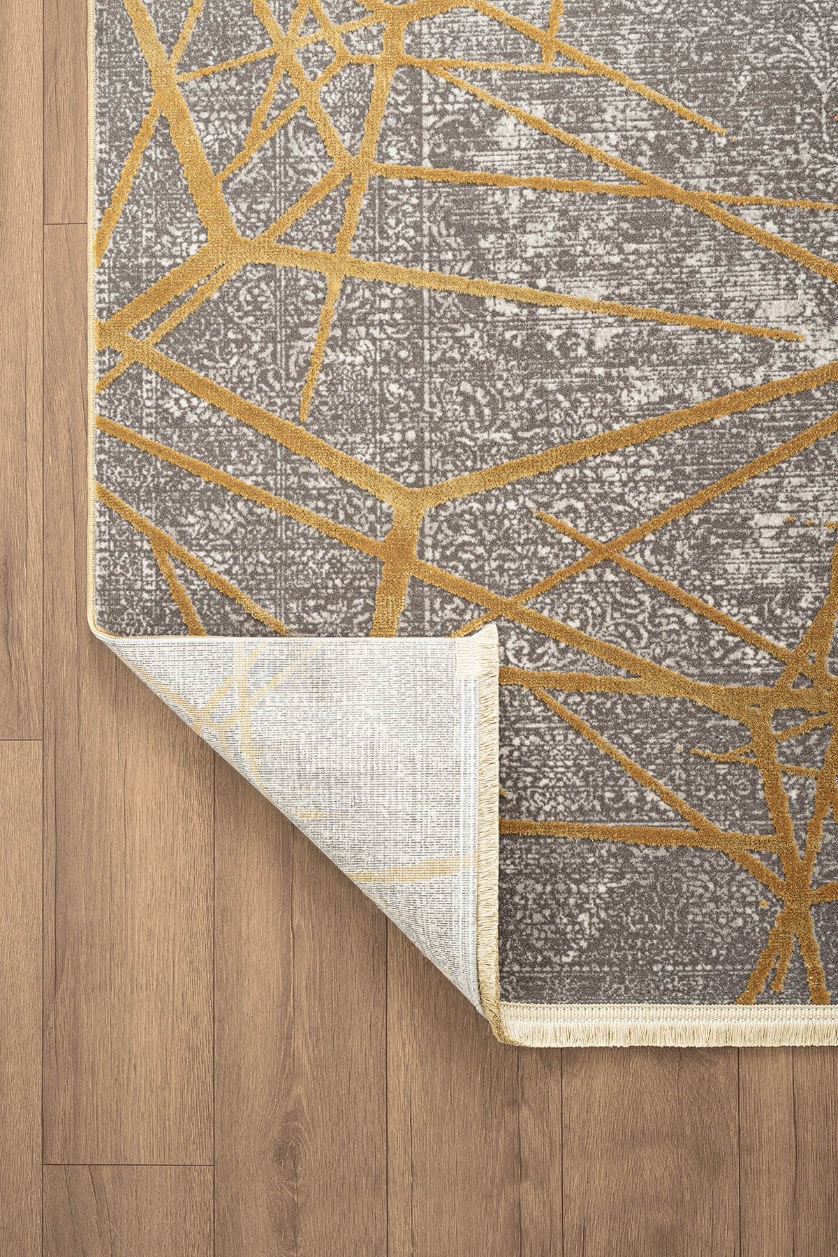 Step SE001S Gri Halı Modern Dekoratif Gold Çizgili Pamuk Taban