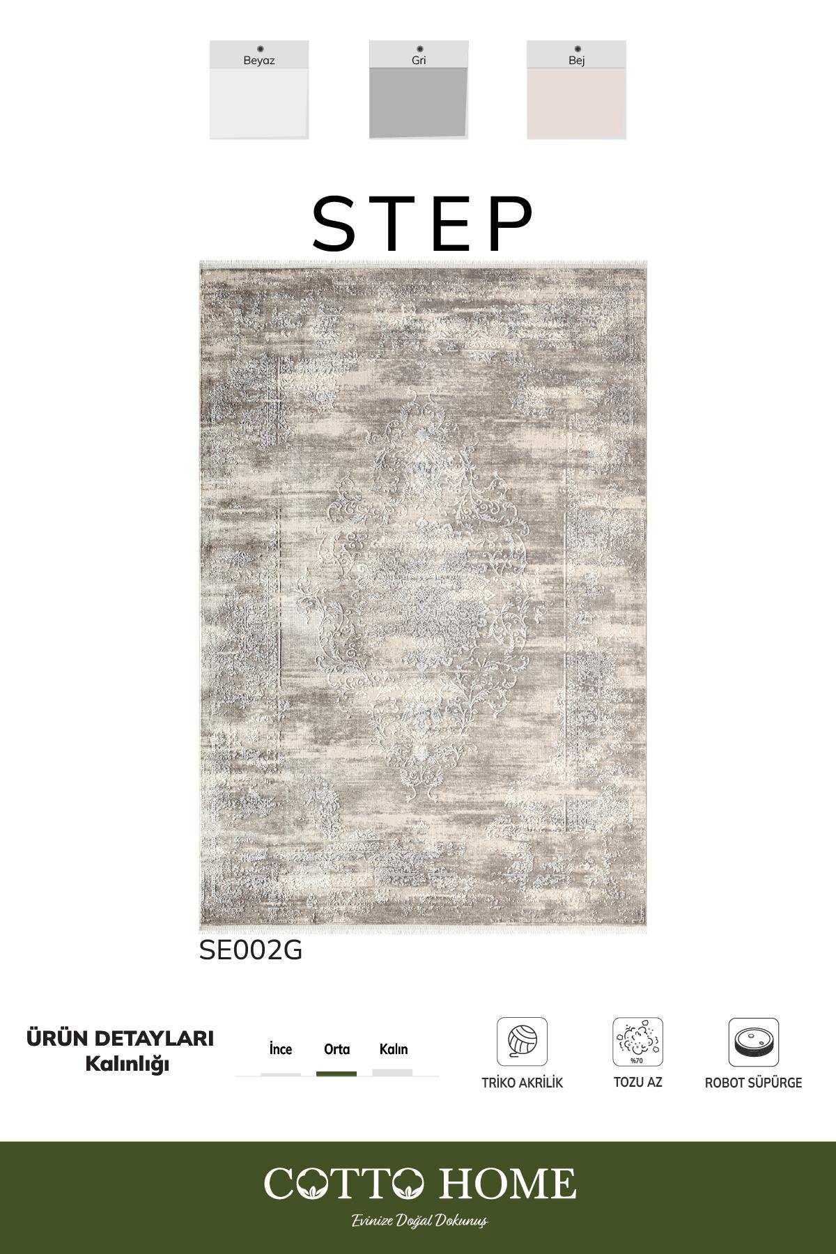 Step SE002G Gri Kalsik Halı Dekoratif Çerçeveli Pamuk Taban