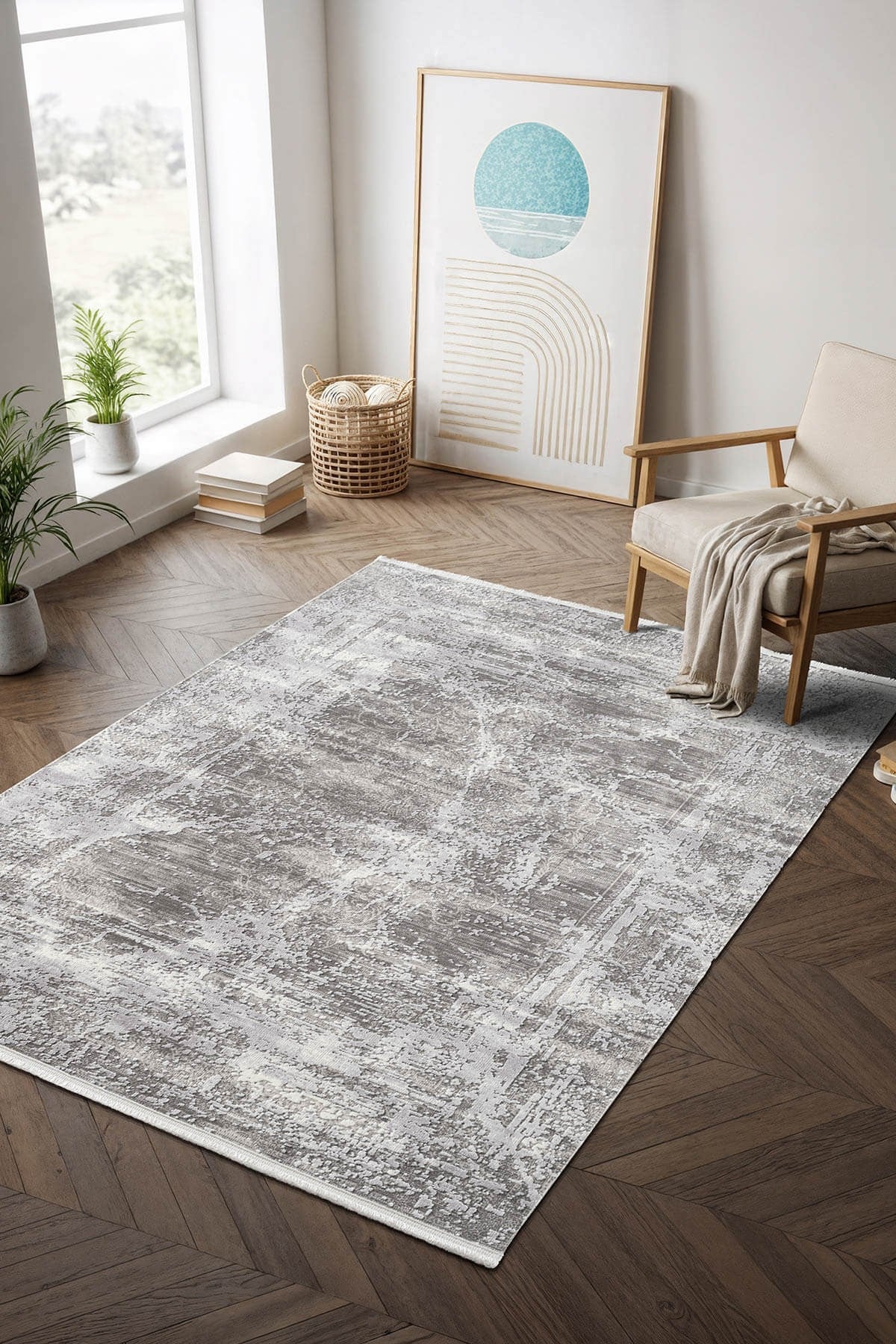 Step SE003G Gri Renk Modern Halı Dekoratif  Pamuk Taban