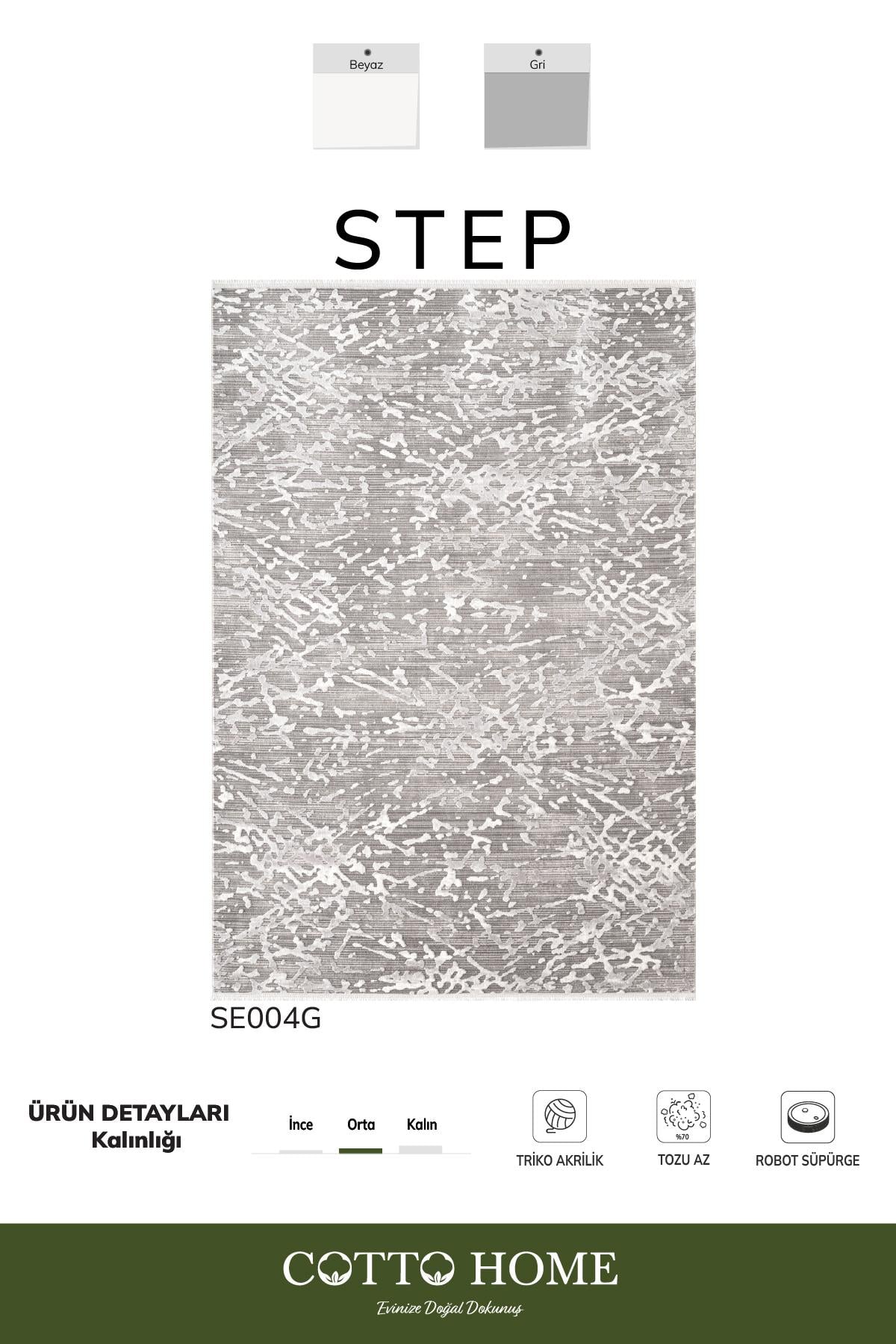Step SE004G Gri Renk Modern Halı Dekoratif  Pamuk Taban