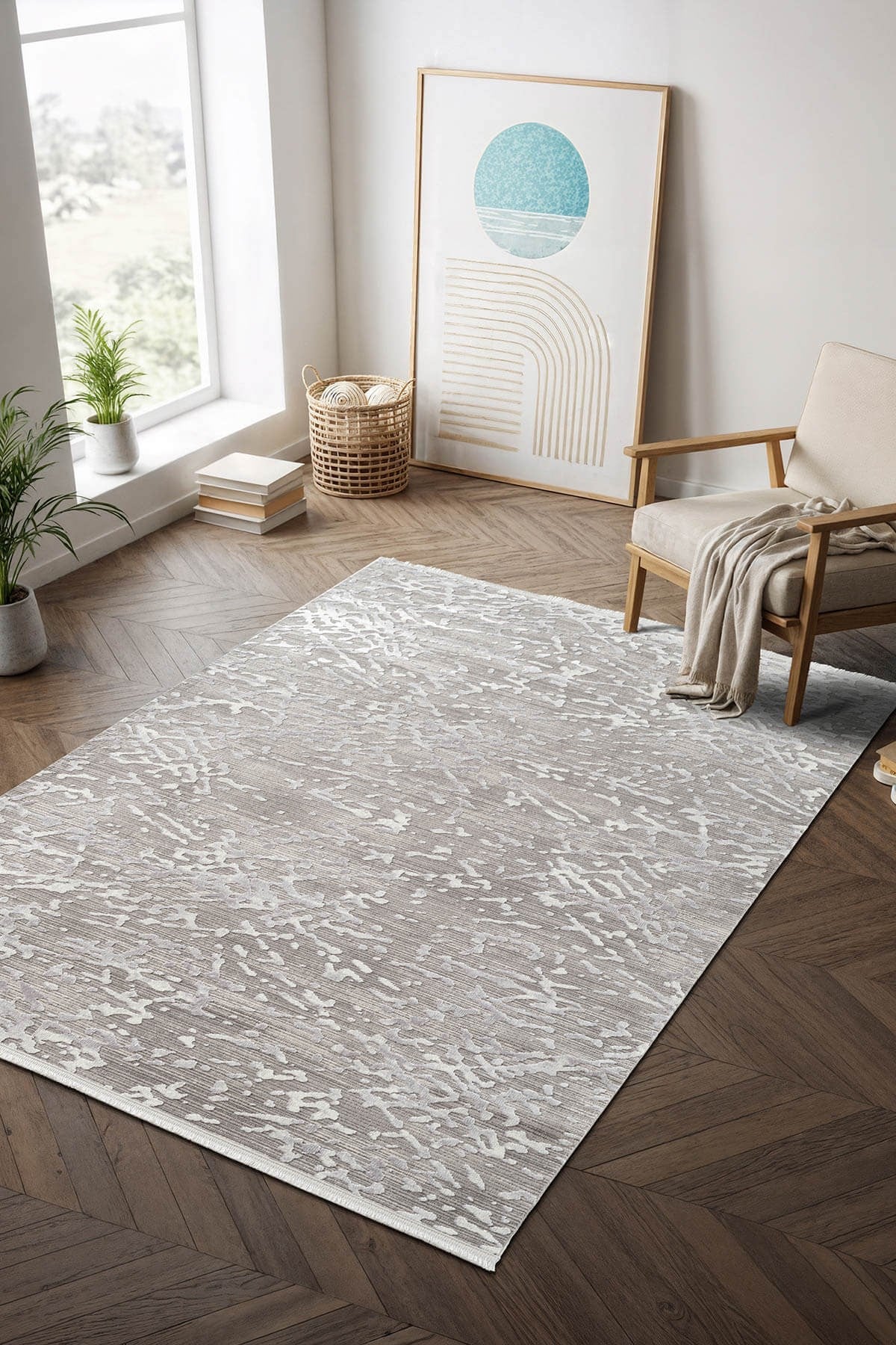 Step SE004G Gri Renk Modern Halı Dekoratif  Pamuk Taban