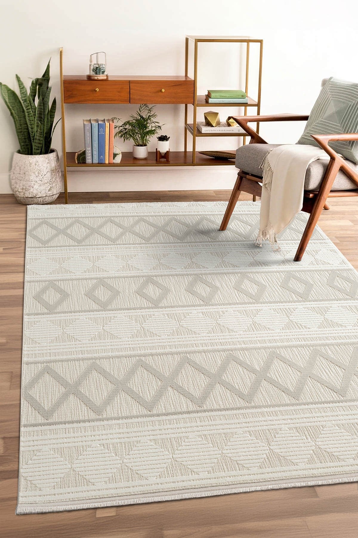 Tablo TL004A Krem Halı Modern Desen Pamuk Taban Yıkanabilir Salon Halısı Yatak Odası