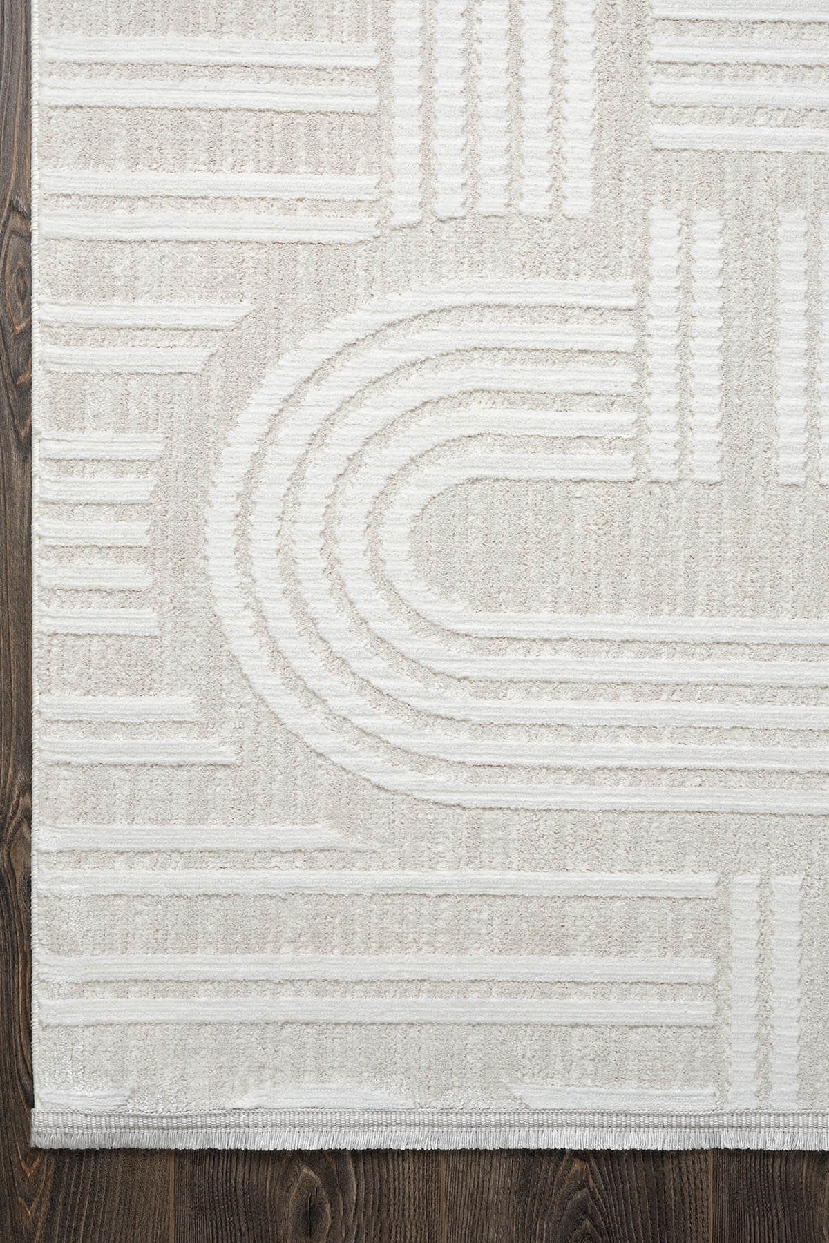 Tablo TL005A Krem Halı Geometrik Desen Pamuk Taban Yıkanabilir Salon Halısı Yatak Odası