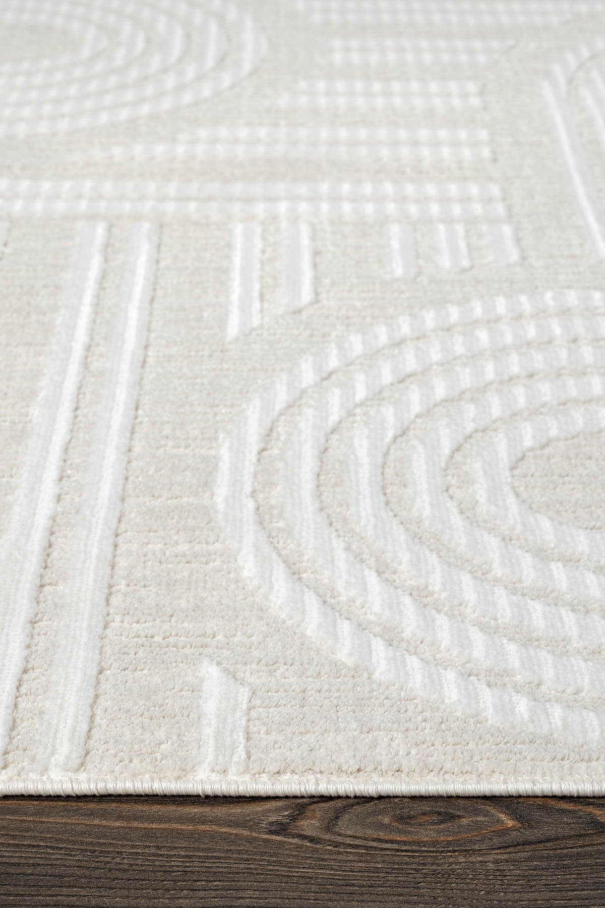 Tablo TL005A Krem Halı Geometrik Desen Pamuk Taban Yıkanabilir Salon Halısı Yatak Odası