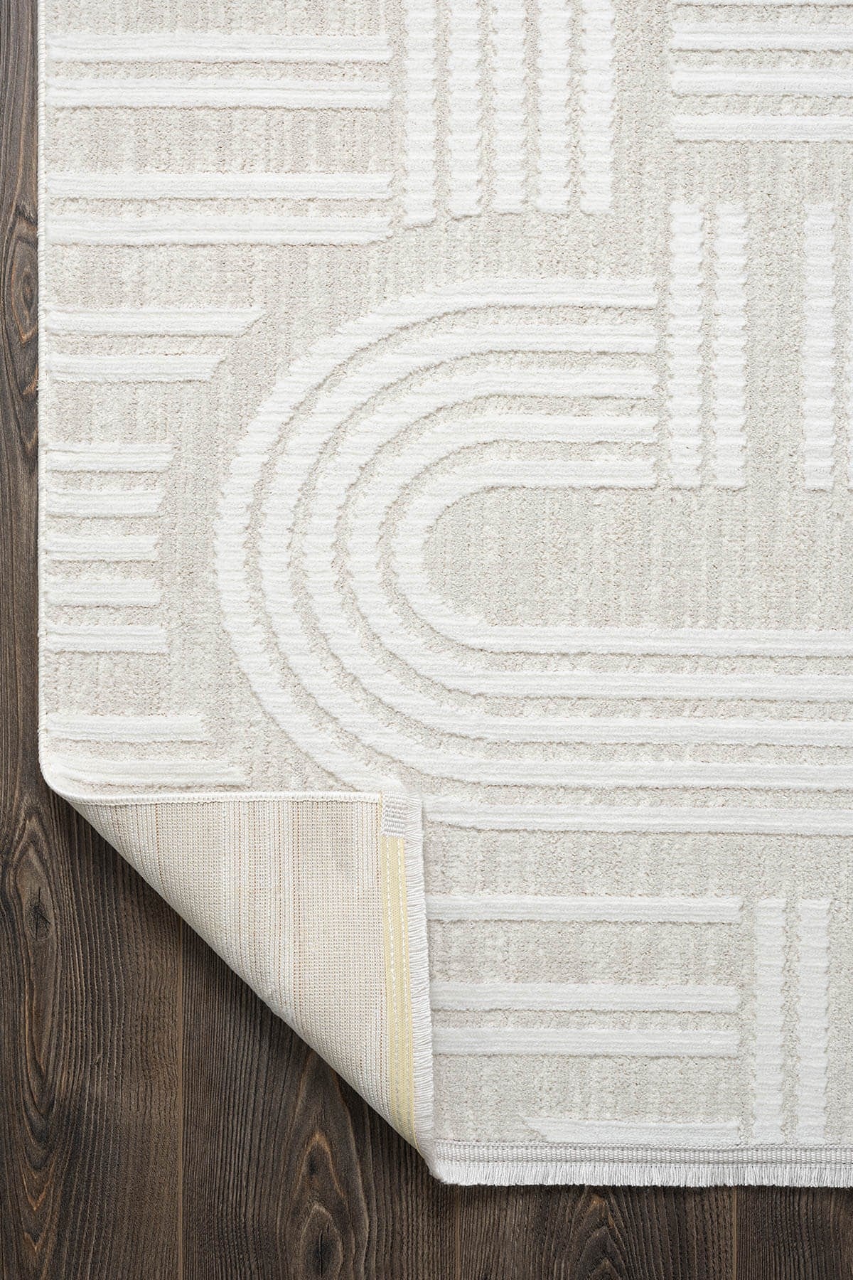 Tablo TL005A Krem Halı Geometrik Desen Pamuk Taban Yıkanabilir Salon Halısı Yatak Odası