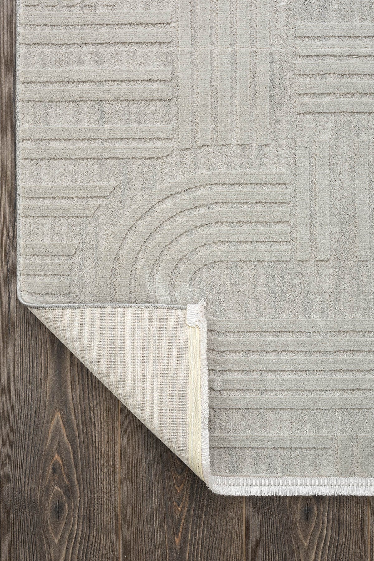 Tablo TL007A Gri Halı Geometrik Desen Pamuk Taban Yıkanabilir Salon Halısı Yatak Odası