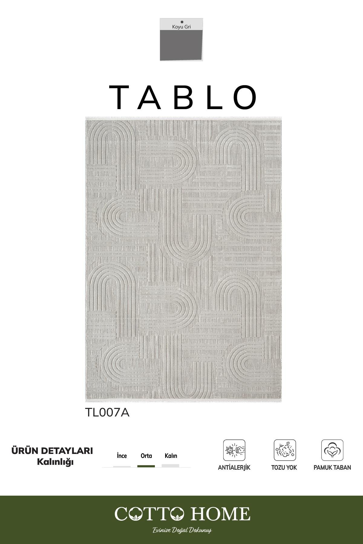 Tablo TL007A Gri Halı Geometrik Desen Antialerjik Pamuk Taban Yıkanabilir