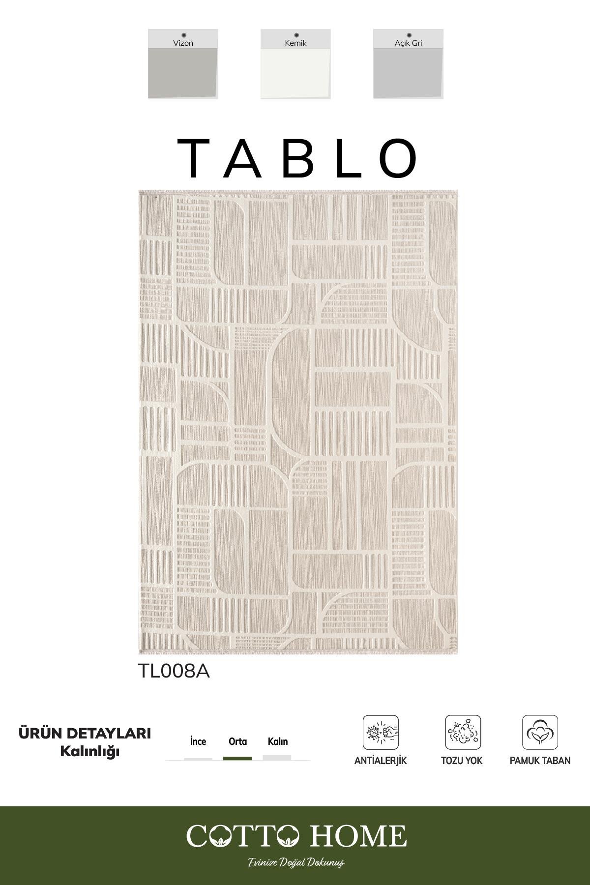 Tablo TL008A Beyaz Halı Geometrik Desen Antialerjik Pamuk Taban Yıkanabilir