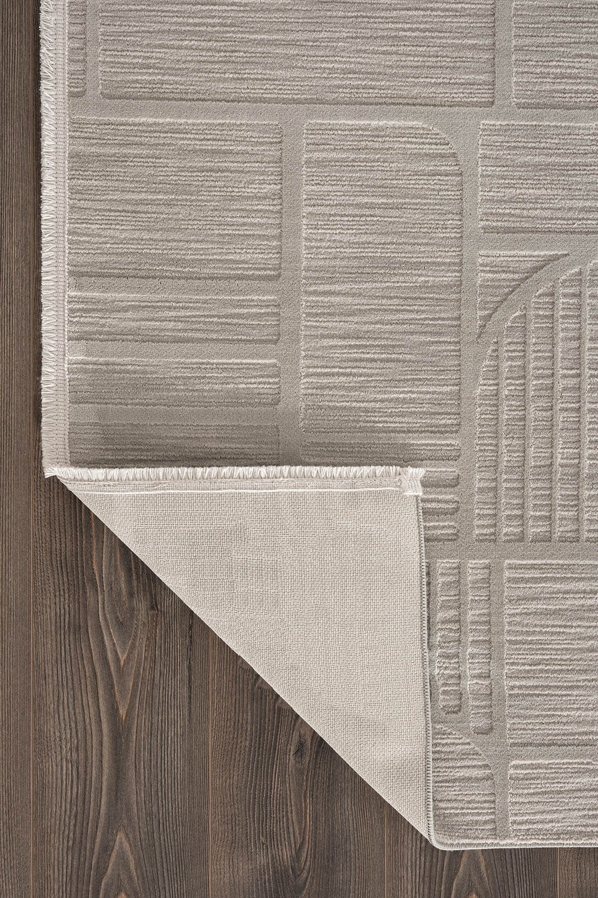 Tablo TL009A Gri Halı Geometrik Desen Pamuk Taban Yıkanabilir Salon Halısı Yatak Odası