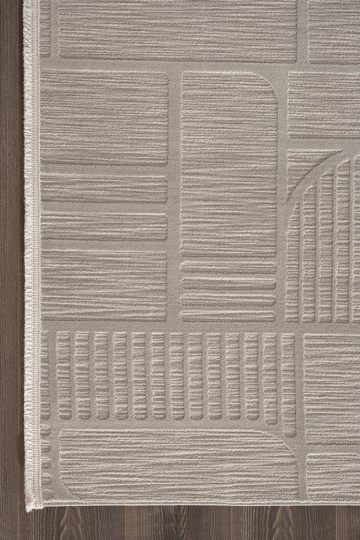 Tablo TL009A Gri Halı Geometrik Desen Pamuk Taban Yıkanabilir Salon Halısı Yatak Odası