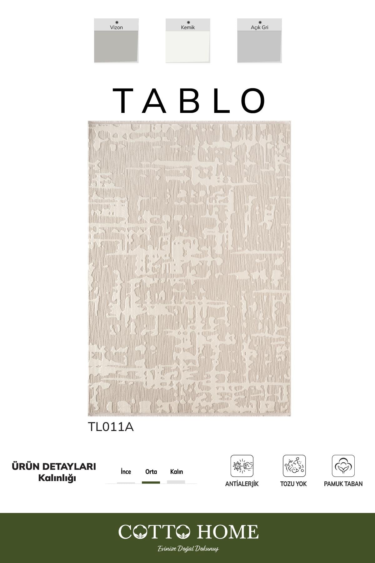 Tablo TL011A Beyaz Halı Geometrik Desen Antialerjik Pamuk Taban Yıkanabilir