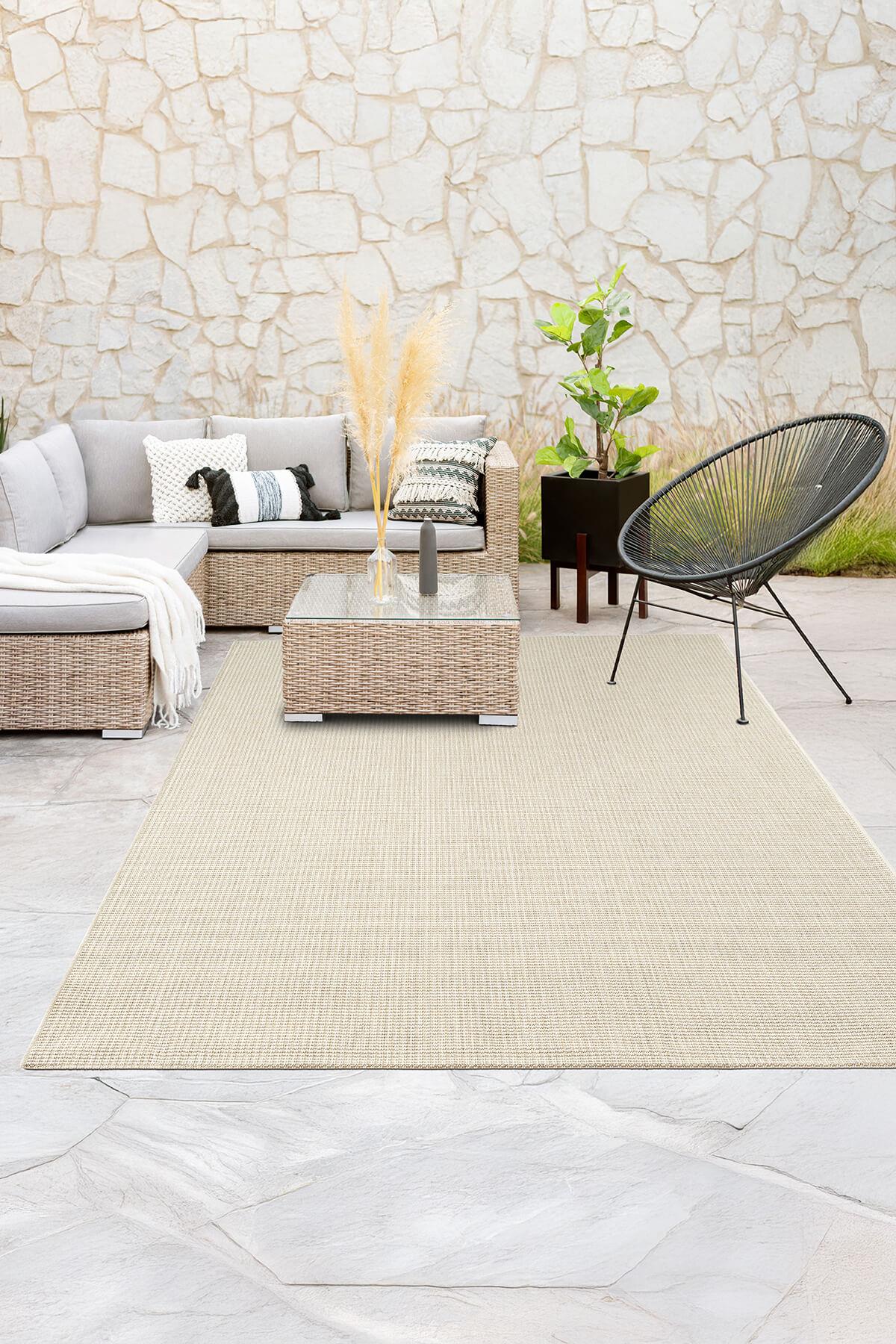 Tiora TI002A Krem Jüt Halı Naturel Sisal Örme Hasır Modern Yıkanabilir