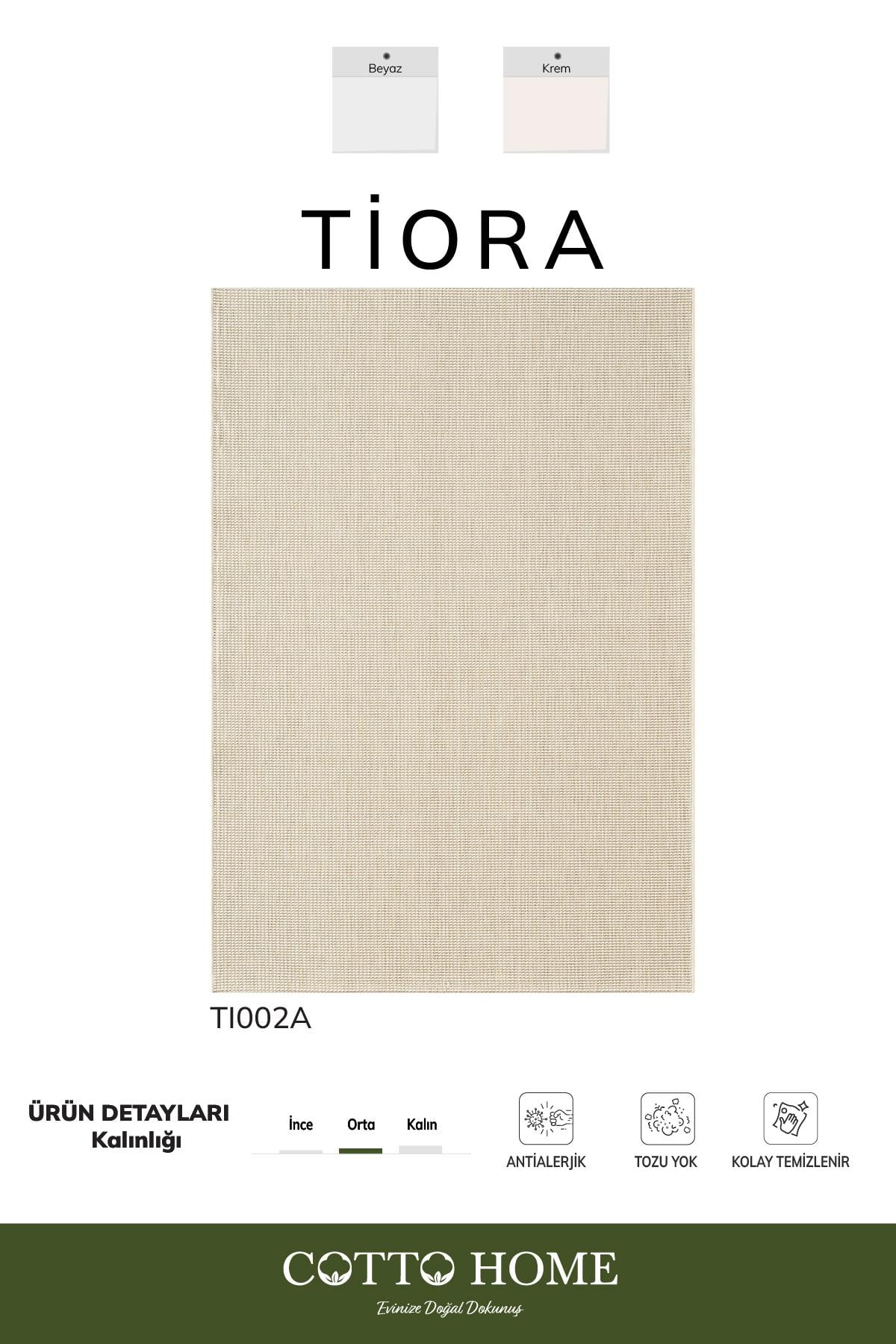 Tiora TI002A Krem Jüt Halı Naturel Sisal Örme Hasır Modern Yıkanabilir