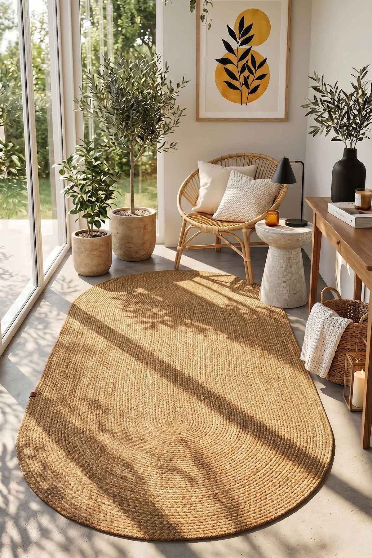Vintora Vintage Desenli Oval Dekoratif Örgü Salon Kilimi