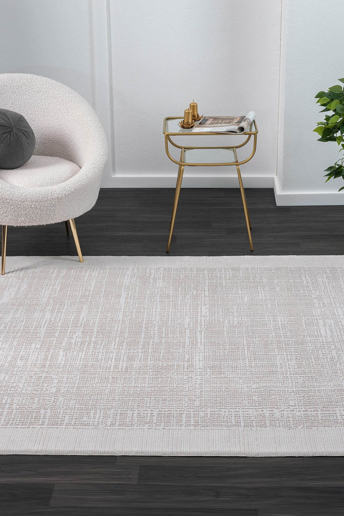 Vista VS003A Beyaz Halı Modern Desen Pamuk Taban Yıkanabilir Salon Halısı Yatak Odası