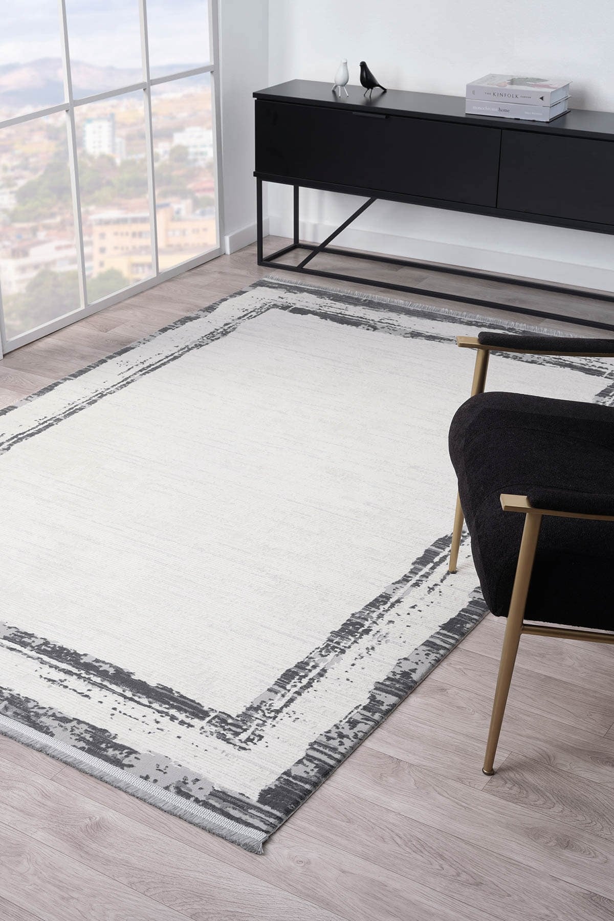 Vista VS004G Krem Halı Modern Desen Pamuk Taban Yıkanabilir Salon Halısı Yatak Odası