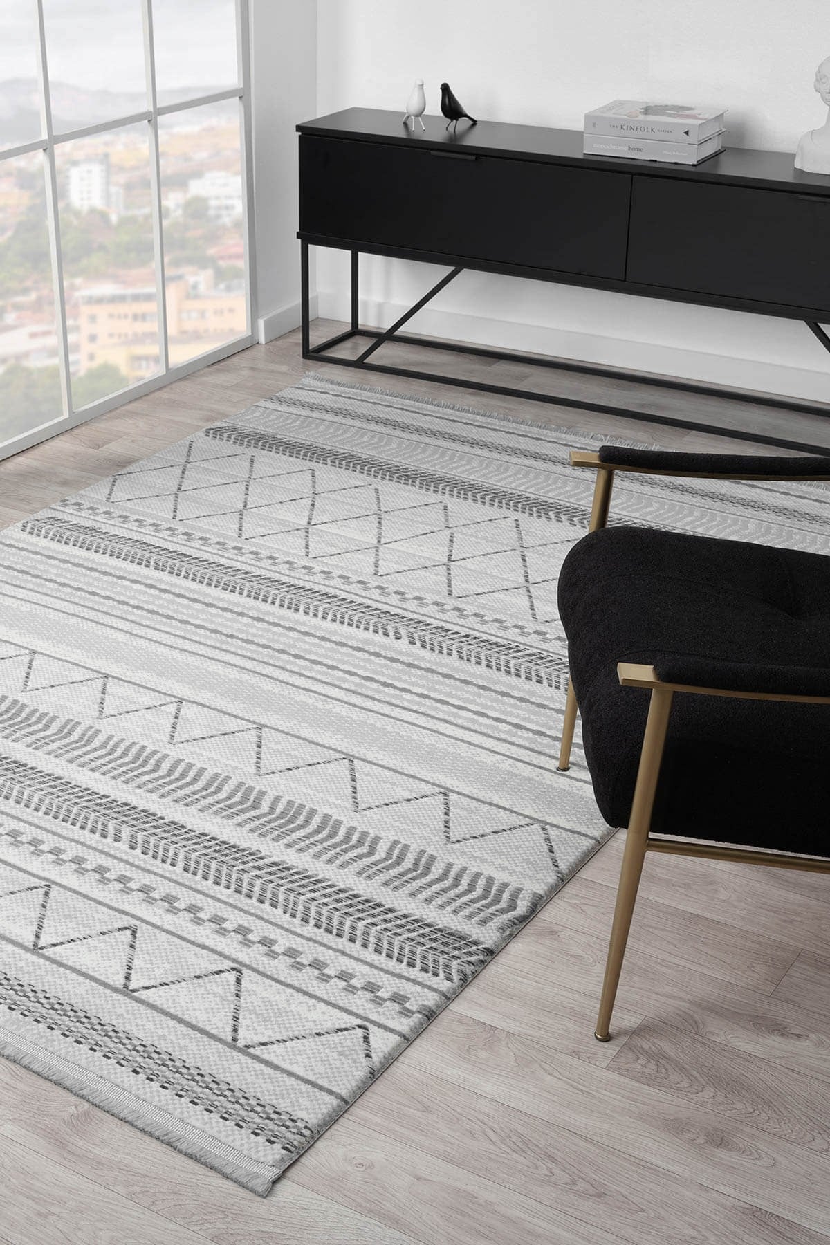 Vista VS005G Gri Halı Modern Desen Pamuk Taban Yıkanabilir Salon Halısı Yatak Odası
