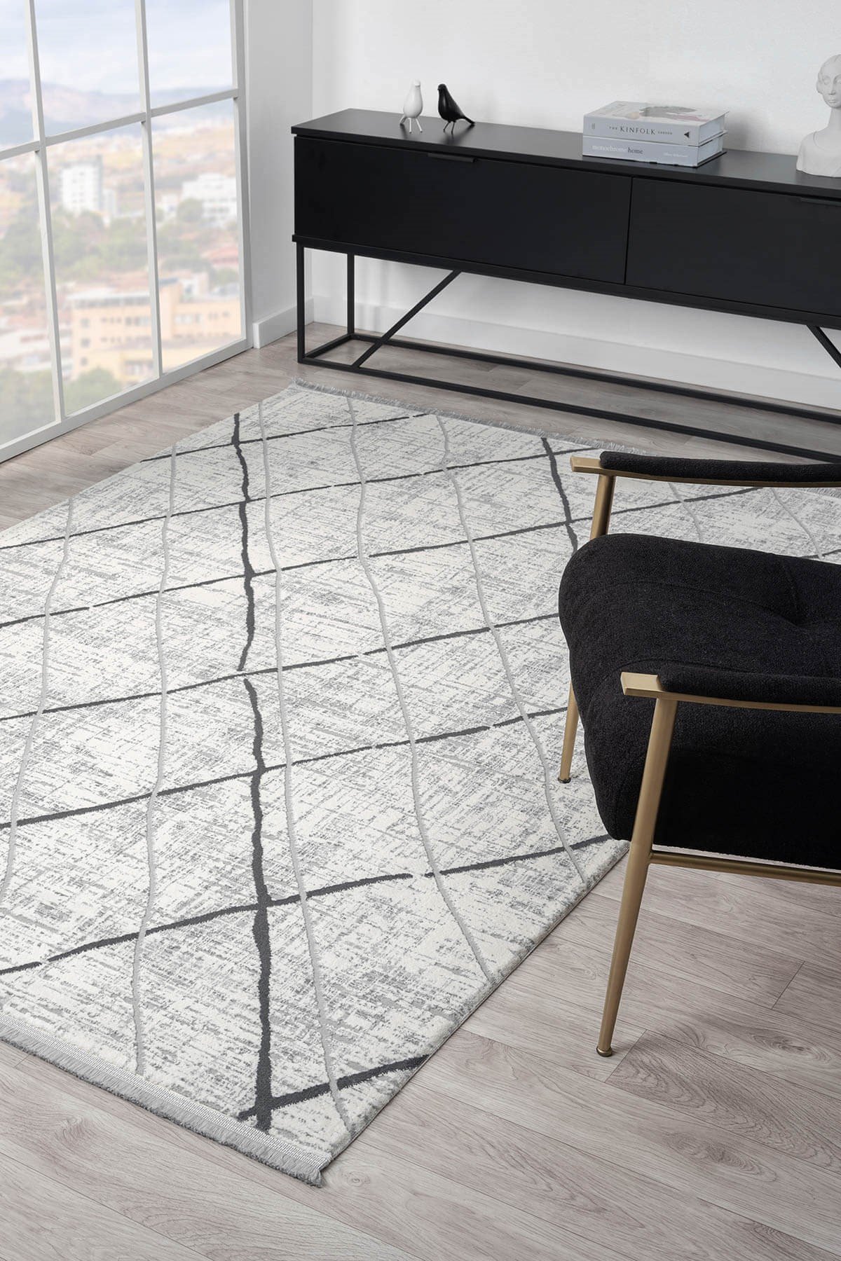 Vista VS006G Krem Halı Modern Desen Pamuk Taban Yıkanabilir Salon Halısı Yatak Odası
