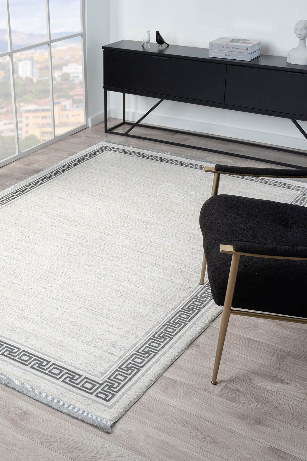 Vista VS007G Krem Halı Modern Desen Pamuk Taban Yıkanabilir Salon Halısı Yatak Odası