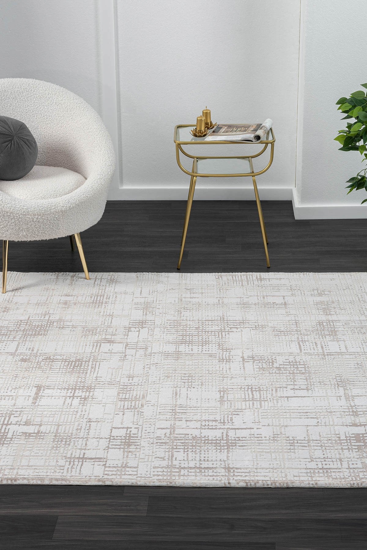 Vista VS010A Beyaz Halı Modern Desenli Pamuk Taban Yıkanabilir Salon Halısı Yatak Odası