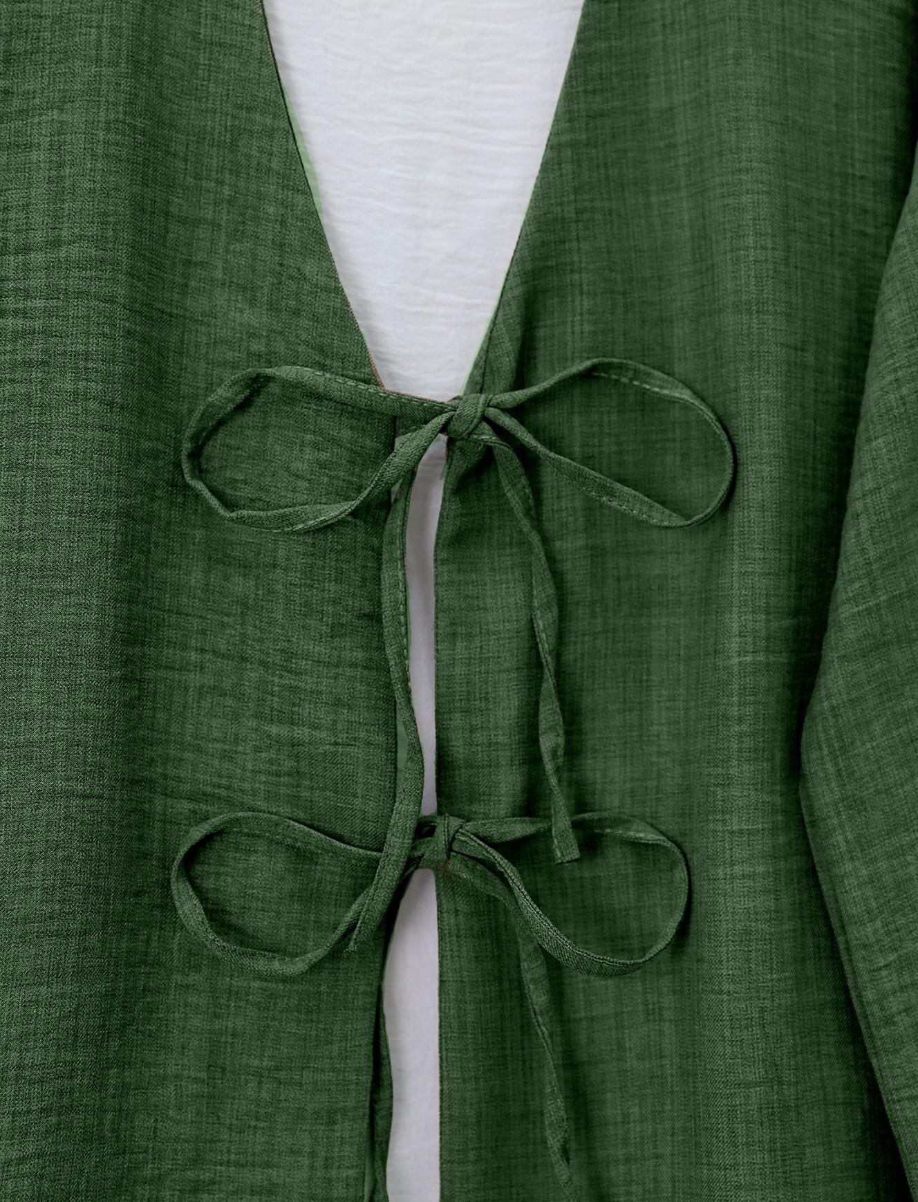  Önü Bağcıklı Keten Kimono