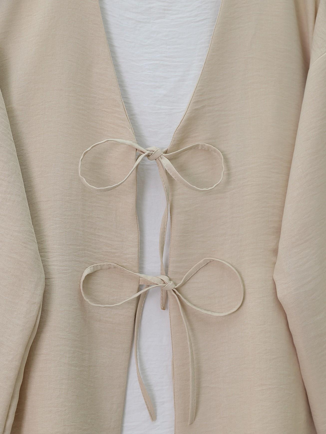  Önü Bağcıklı Keten Kimono