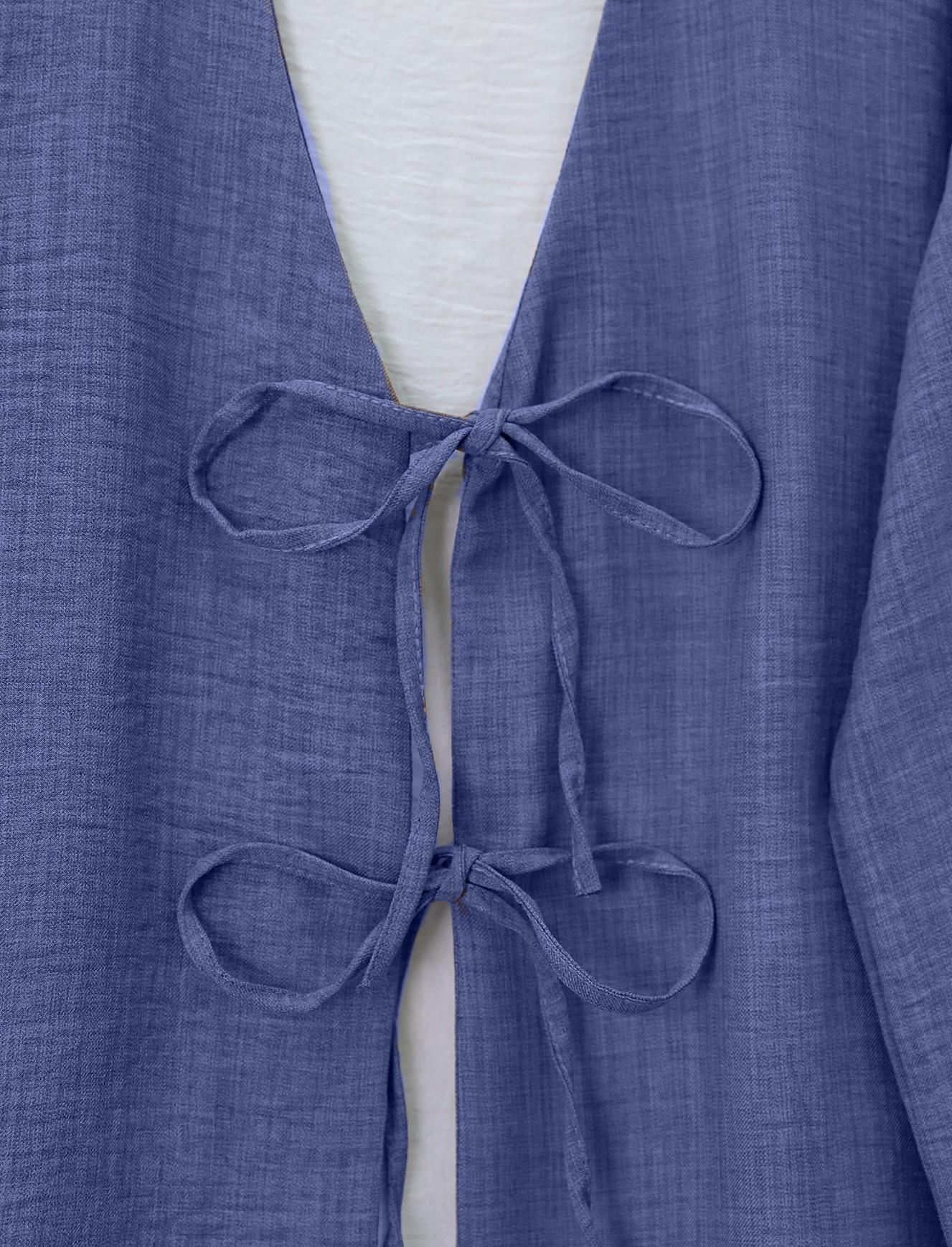  Önü Bağcıklı Keten Kimono