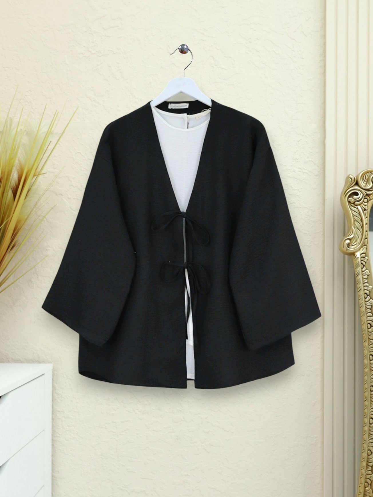  Önü Bağcıklı Keten Kimono