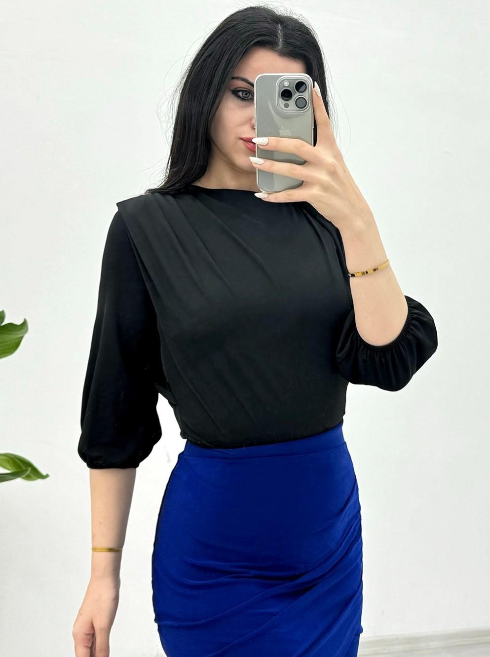 İçi Tulumlu Omuzdan Büzgülü Vatkalı Sendy Bluz