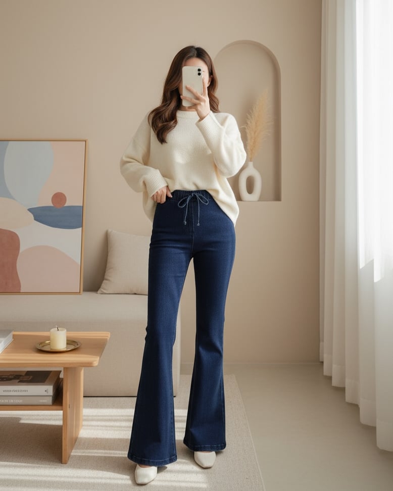 İspanyol Paça Bağcık Detaylı Kot Pantolon