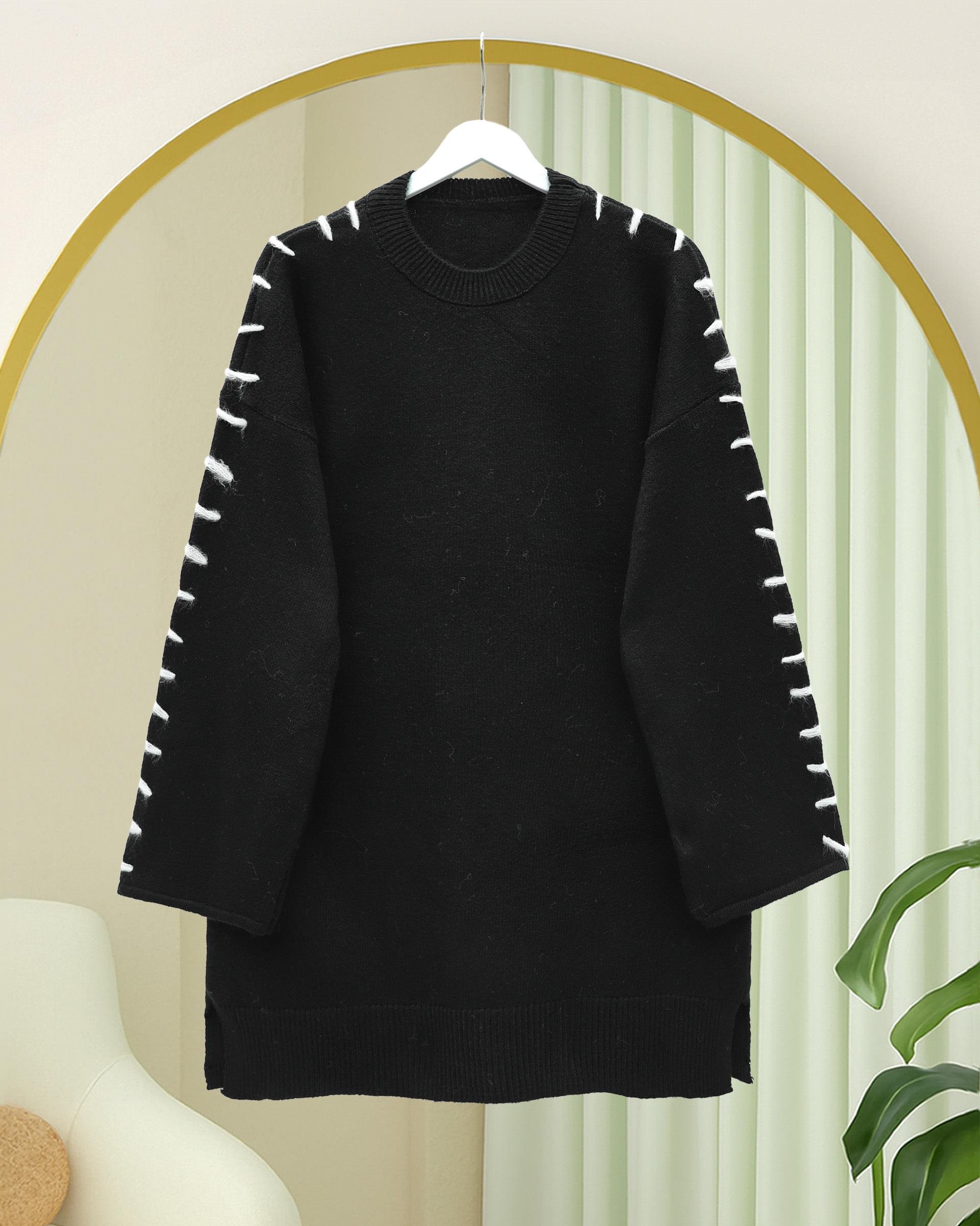 Kolları İpli Çizgili Yumoş Triko Tunik