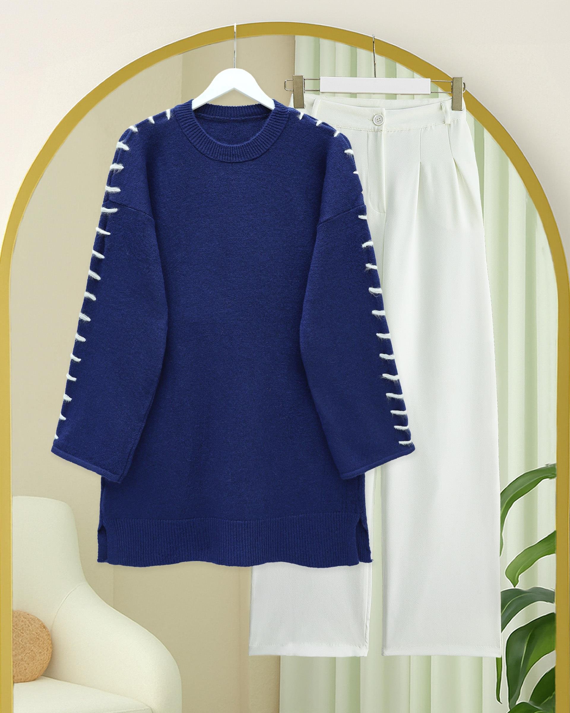 Kolları İpli Çizgili Yumoş Triko Tunik