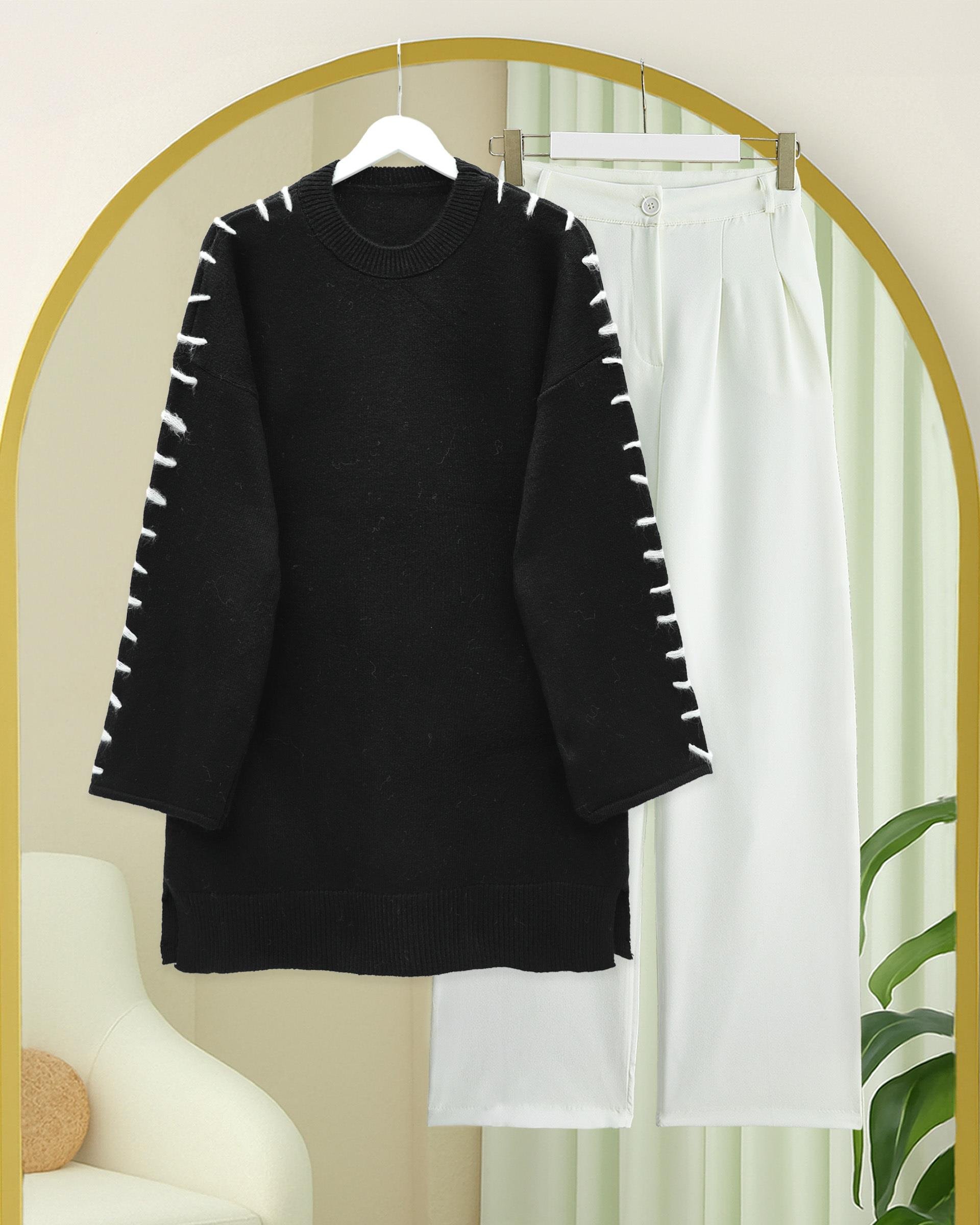 Kolları İpli Çizgili Yumoş Triko Tunik