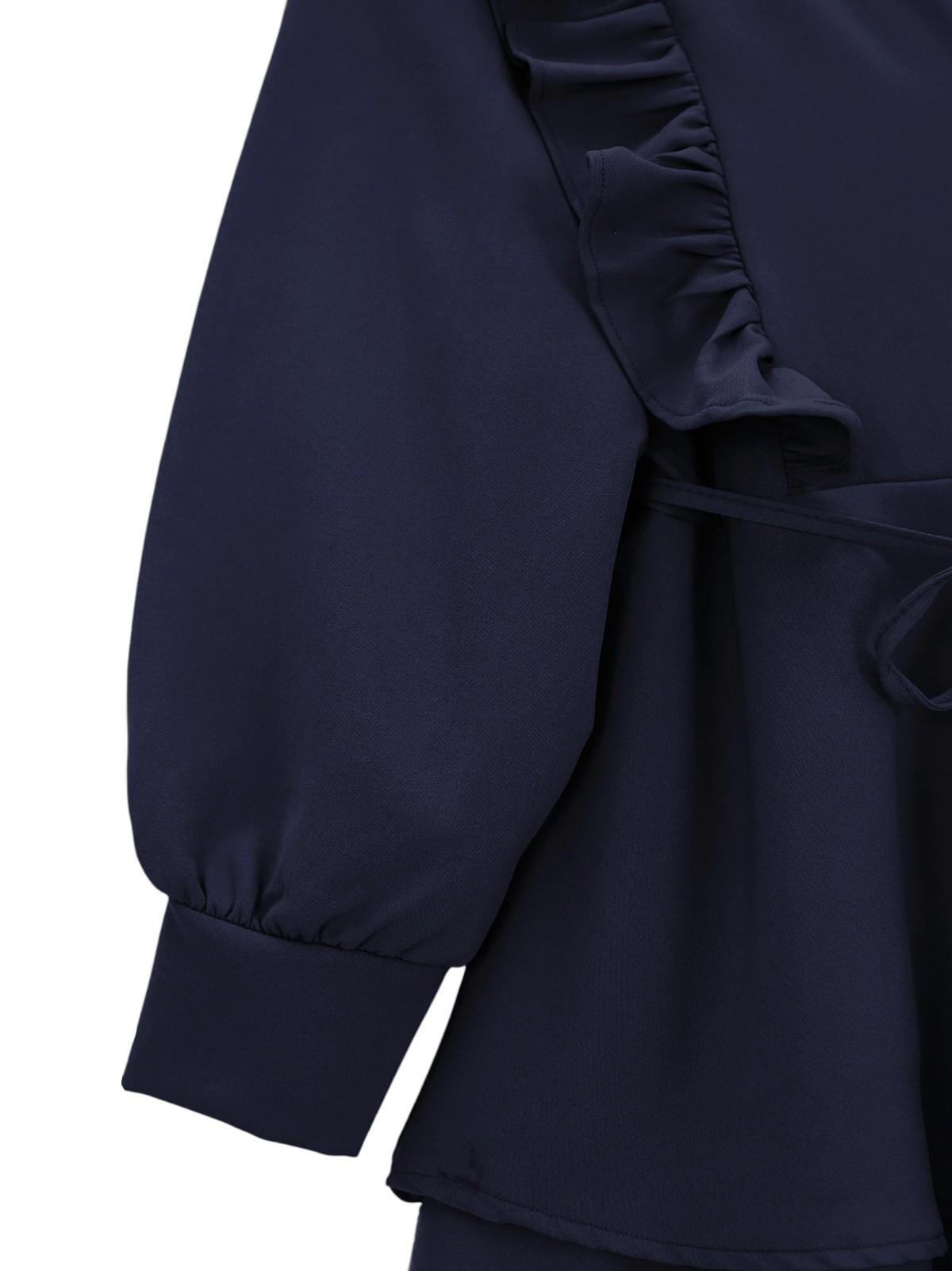 Önü Fırfırlı Bağcıklı Eteği Katlı Pantolonlu Kimono Takım