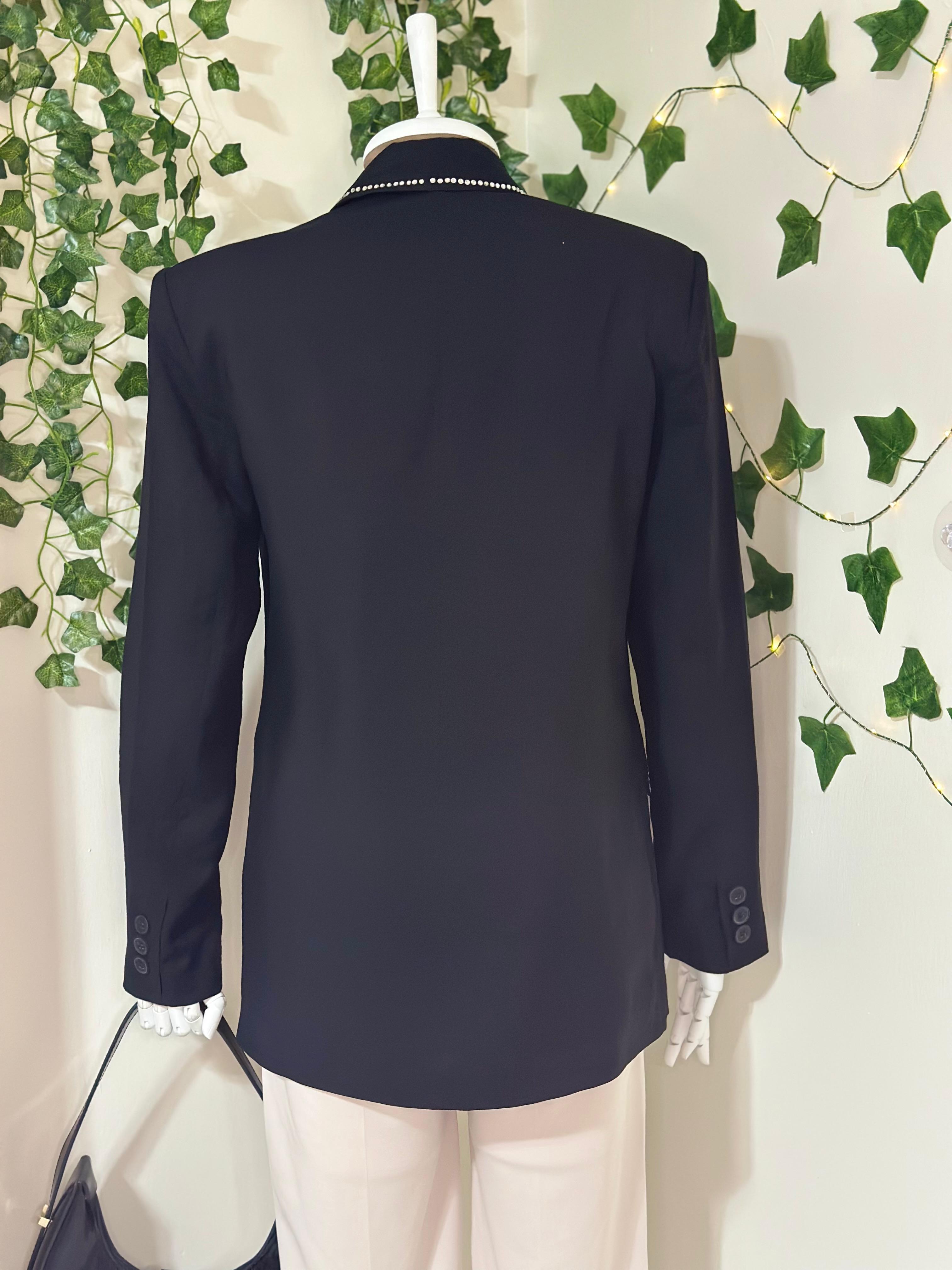 Yakası Taş Detaylı Blazer Ceket-Siyah