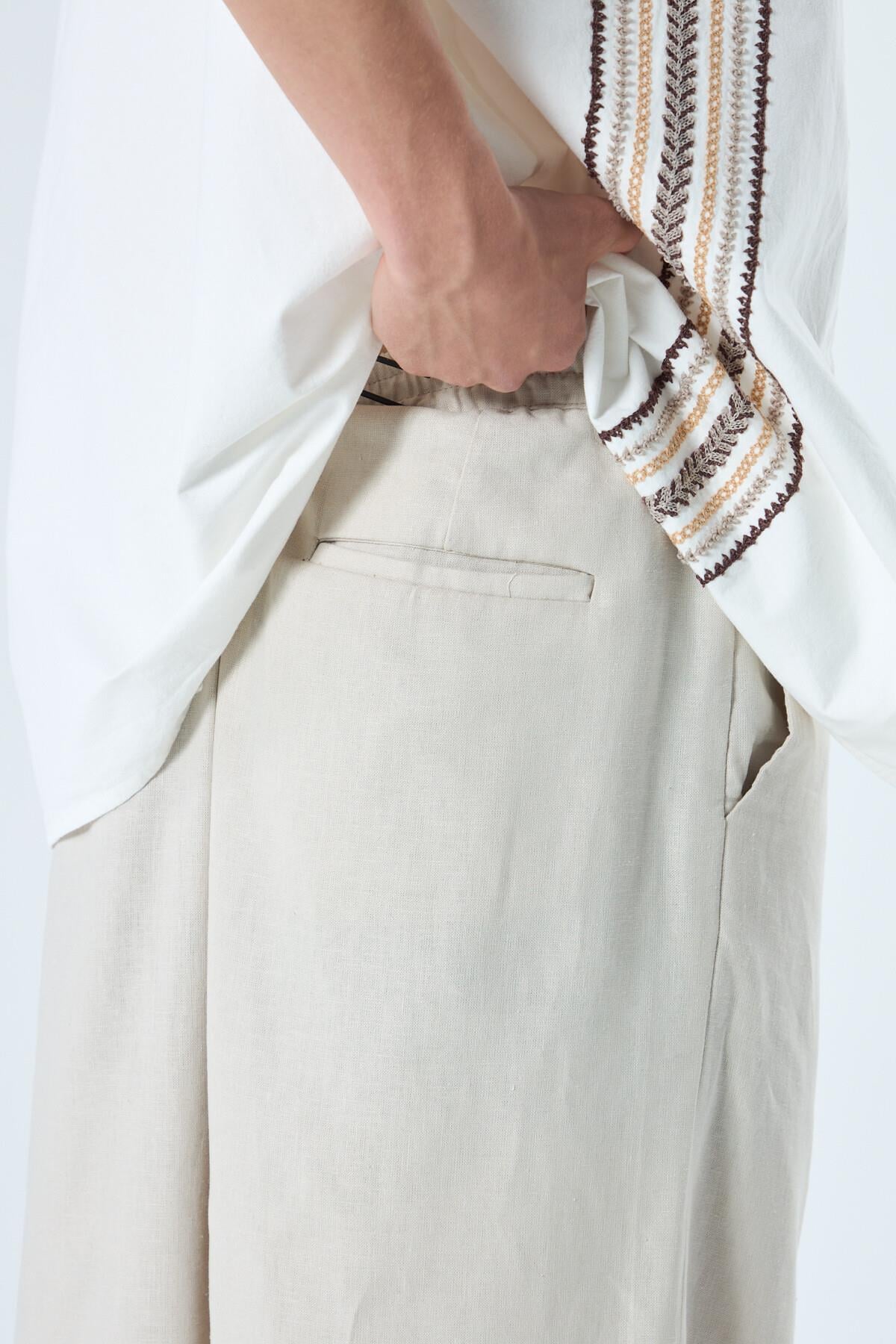 %100 Keten Baggy Pantolon Taş