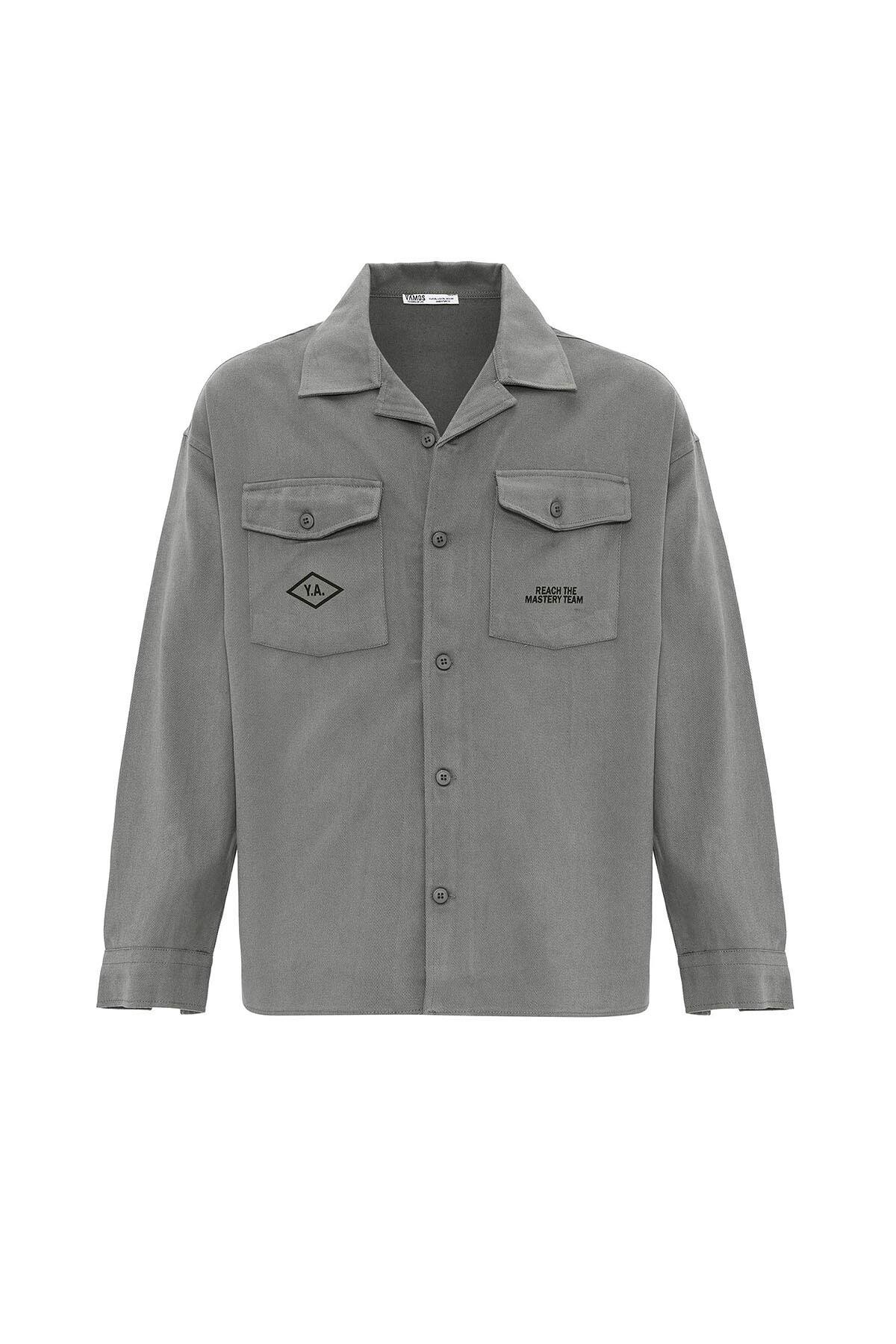 Arka Baskılı Oversize Denım Ceket Gri