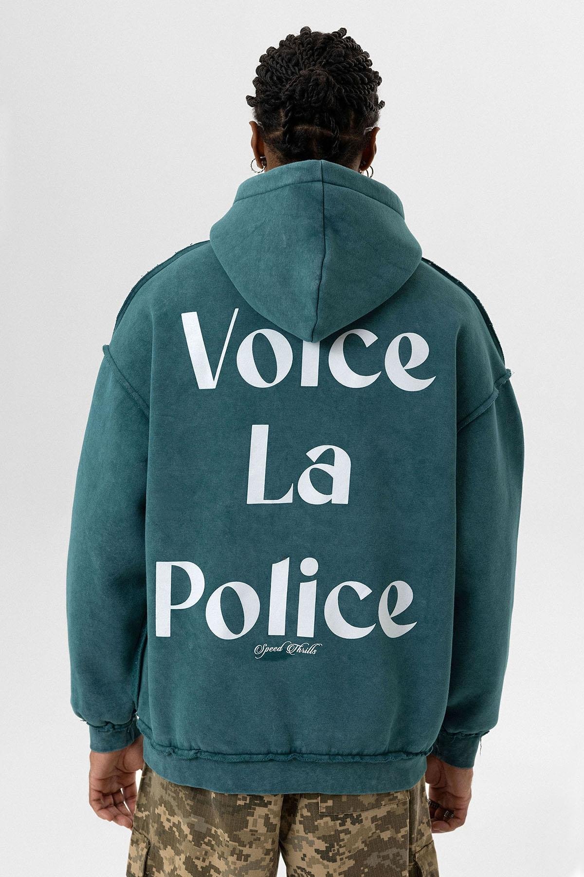 Arka Baskılı Oversize Kapüşonlu Sweatshirt Petrol