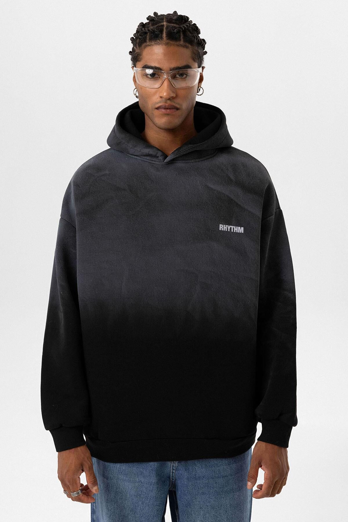 Arka Baskılı Oversize Kapüşonlu Sweatshirt Siyah