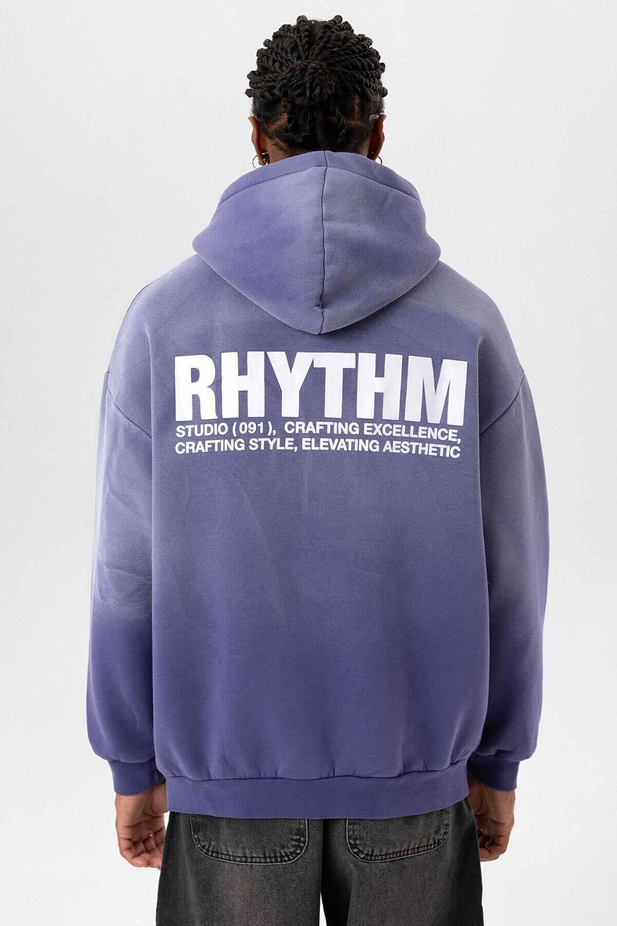 Arka Baskılı Oversize Kapüşonlu Sweatshirt Mor