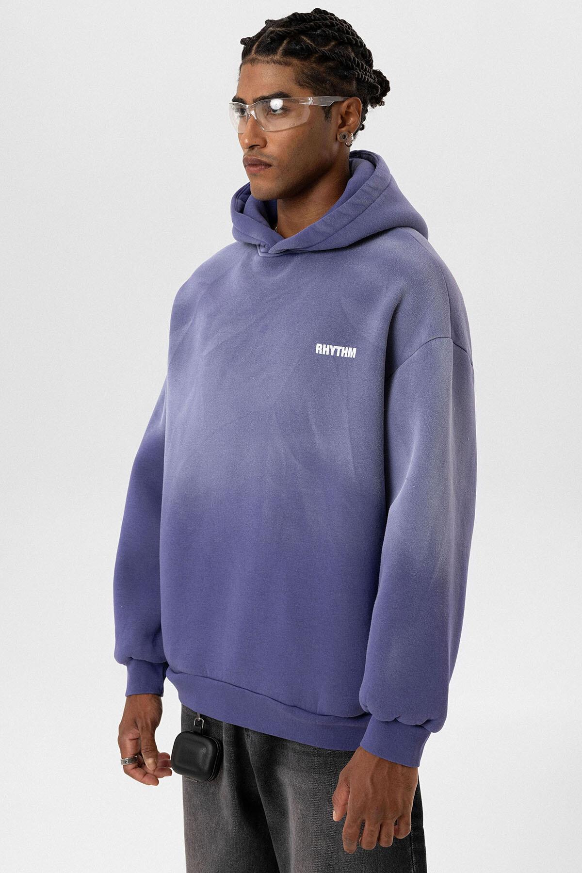 Arka Baskılı Oversize Kapüşonlu Sweatshirt Mor