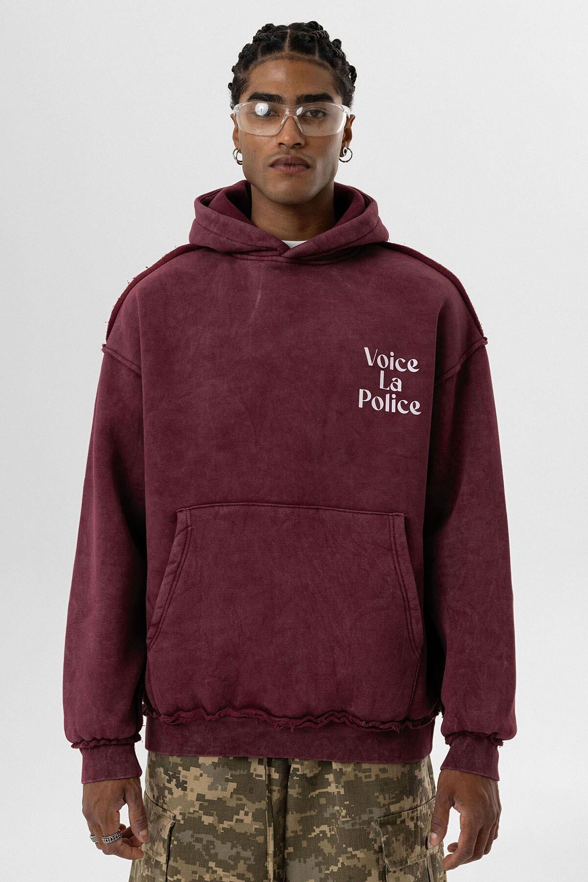 Arka Baskılı Oversize Kapüşonlu Sweatshirt Bordo