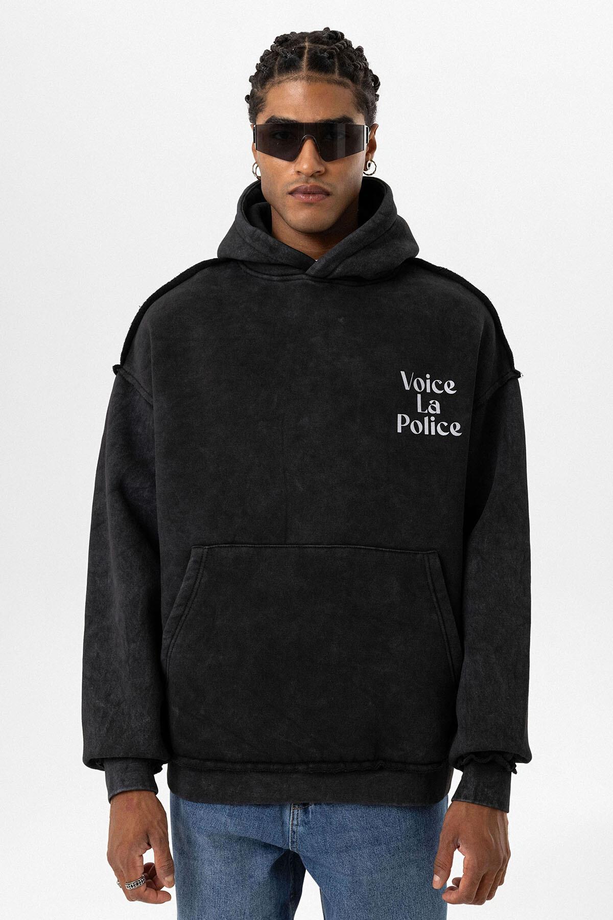 Arka Baskılı Oversize Kapüşonlu Sweatshirt Siyah