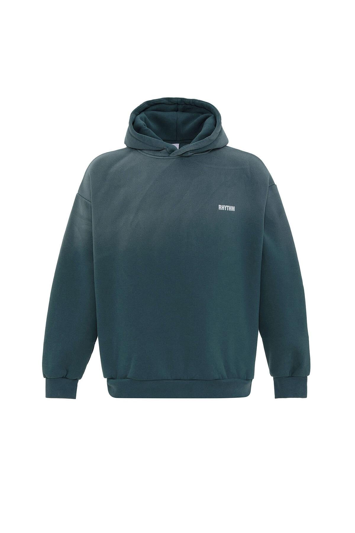Arka Baskılı Oversize Kapüşonlu Sweatshirt Petrol