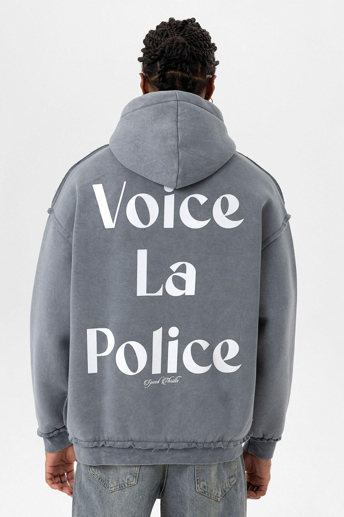 Arka Baskılı Oversize Kapüşonlu Sweatshirt Açık Füme