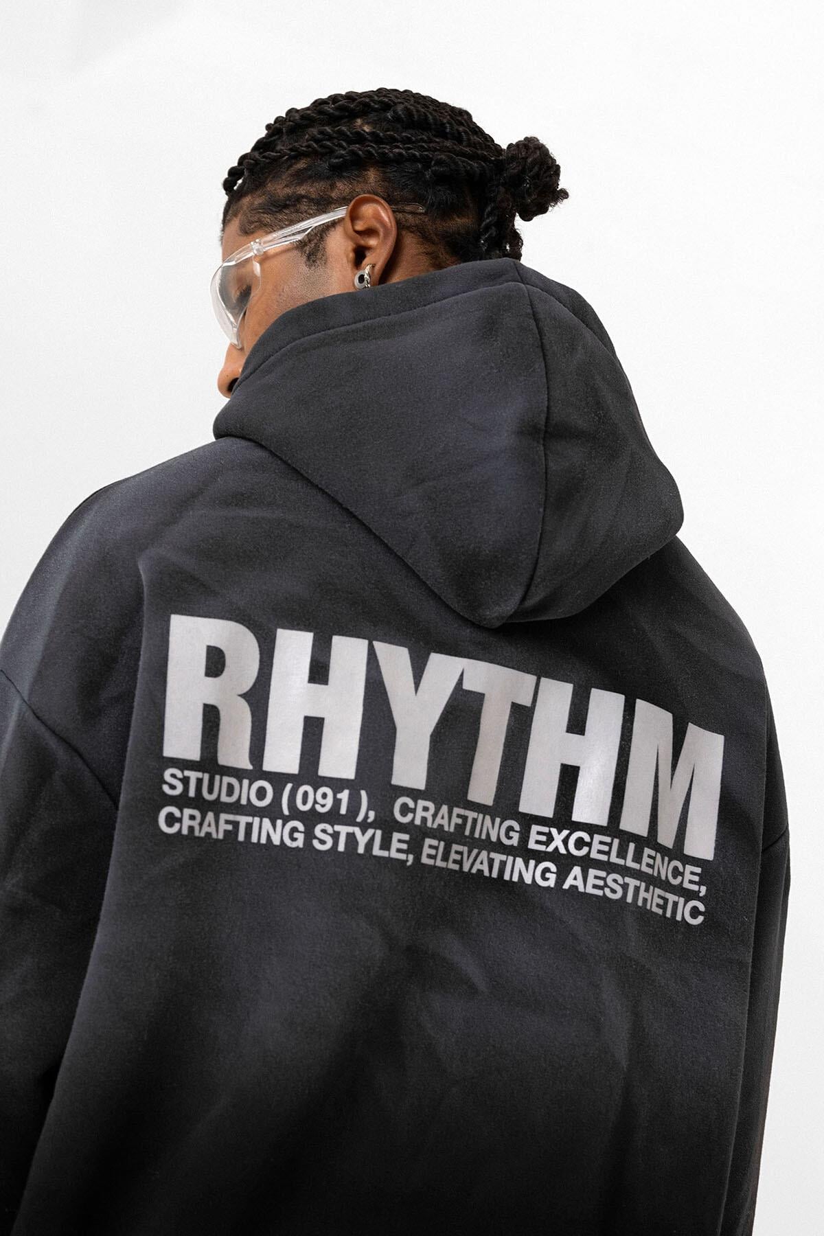 Arka Baskılı Oversize Kapüşonlu Sweatshirt Siyah